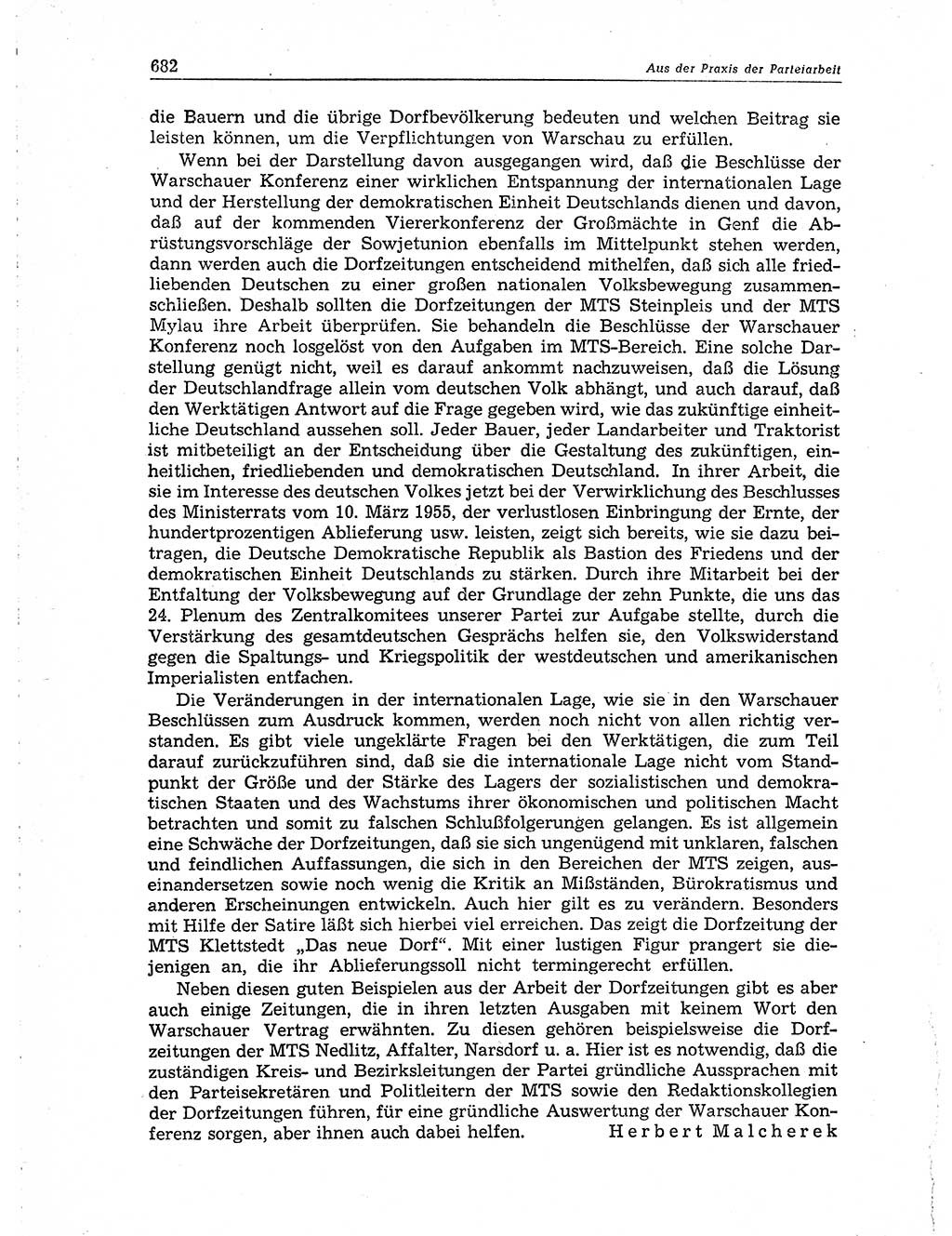 Neuer Weg (NW), Organ des Zentralkomitees (ZK) der SED (Sozialistische Einheitspartei Deutschlands) für Fragen des Parteiaufbaus und des Parteilebens, 10. Jahrgang [Deutsche Demokratische Republik (DDR)] 1955, Seite 682 (NW ZK SED DDR 1955, S. 682)
