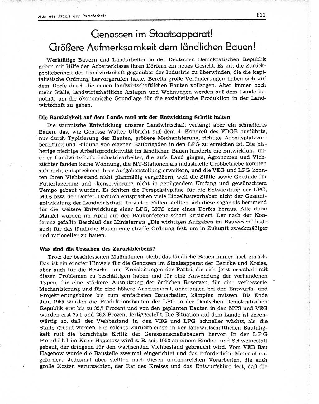 Neuer Weg (NW), Organ des Zentralkomitees (ZK) der SED (Sozialistische Einheitspartei Deutschlands) für Fragen des Parteiaufbaus und des Parteilebens, 10. Jahrgang [Deutsche Demokratische Republik (DDR)] 1955, Seite 811 (NW ZK SED DDR 1955, S. 811)