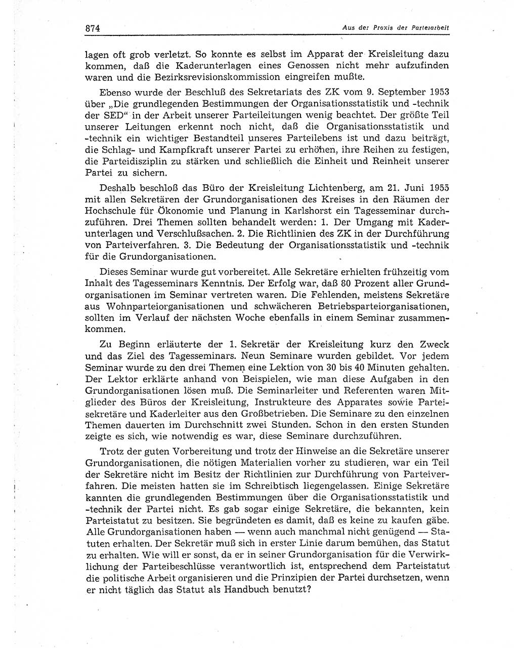 Neuer Weg (NW), Organ des Zentralkomitees (ZK) der SED (Sozialistische Einheitspartei Deutschlands) für Fragen des Parteiaufbaus und des Parteilebens, 10. Jahrgang [Deutsche Demokratische Republik (DDR)] 1955, Seite 874 (NW ZK SED DDR 1955, S. 874)