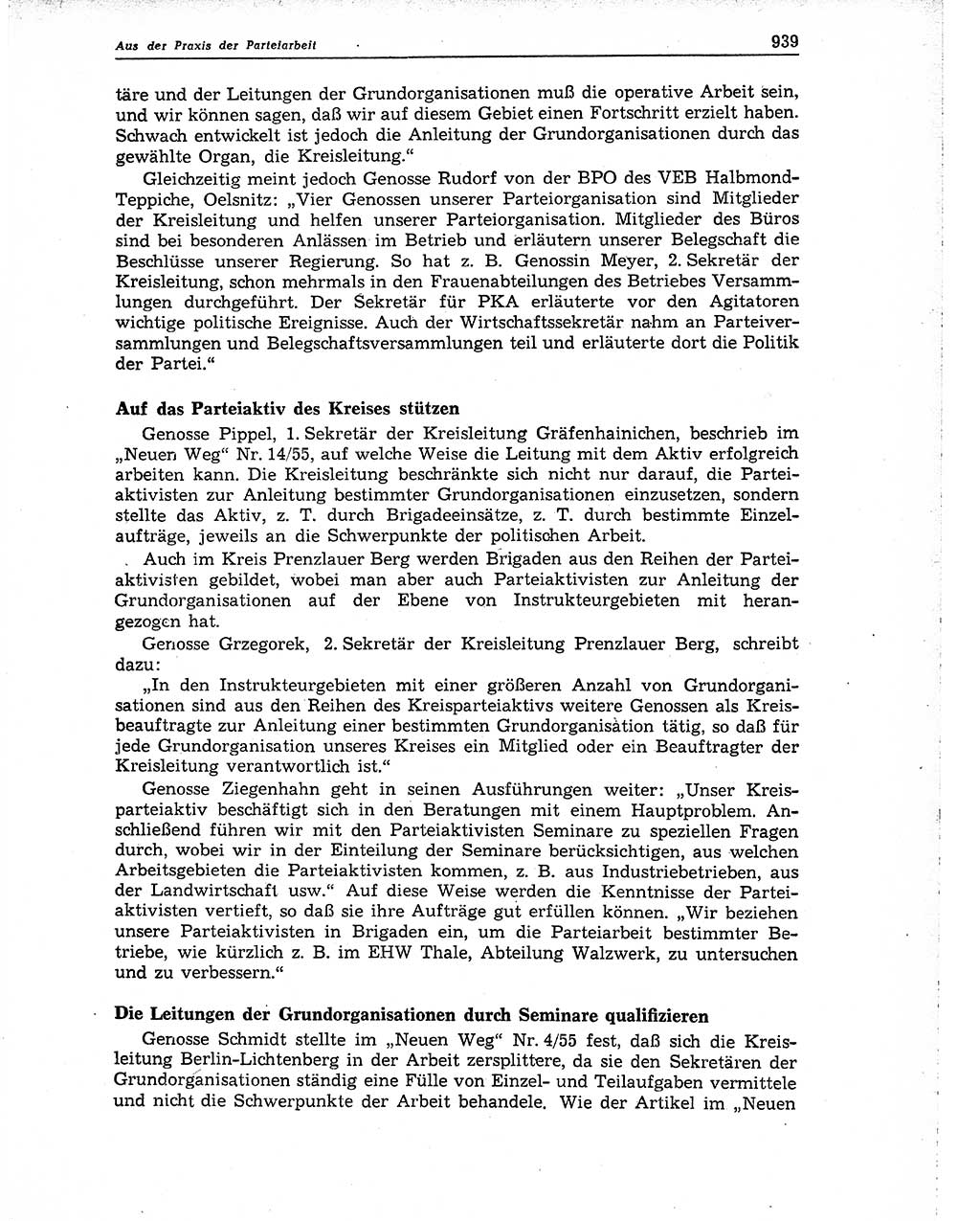 Neuer Weg (NW), Organ des Zentralkomitees (ZK) der SED (Sozialistische Einheitspartei Deutschlands) für Fragen des Parteiaufbaus und des Parteilebens, 10. Jahrgang [Deutsche Demokratische Republik (DDR)] 1955, Seite 939 (NW ZK SED DDR 1955, S. 939)
