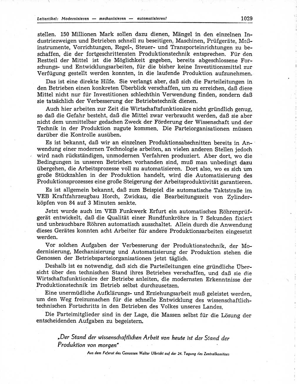 Neuer Weg (NW), Organ des Zentralkomitees (ZK) der SED (Sozialistische Einheitspartei Deutschlands) für Fragen des Parteiaufbaus und des Parteilebens, 10. Jahrgang [Deutsche Demokratische Republik (DDR)] 1955, Seite 1029 (NW ZK SED DDR 1955, S. 1029)