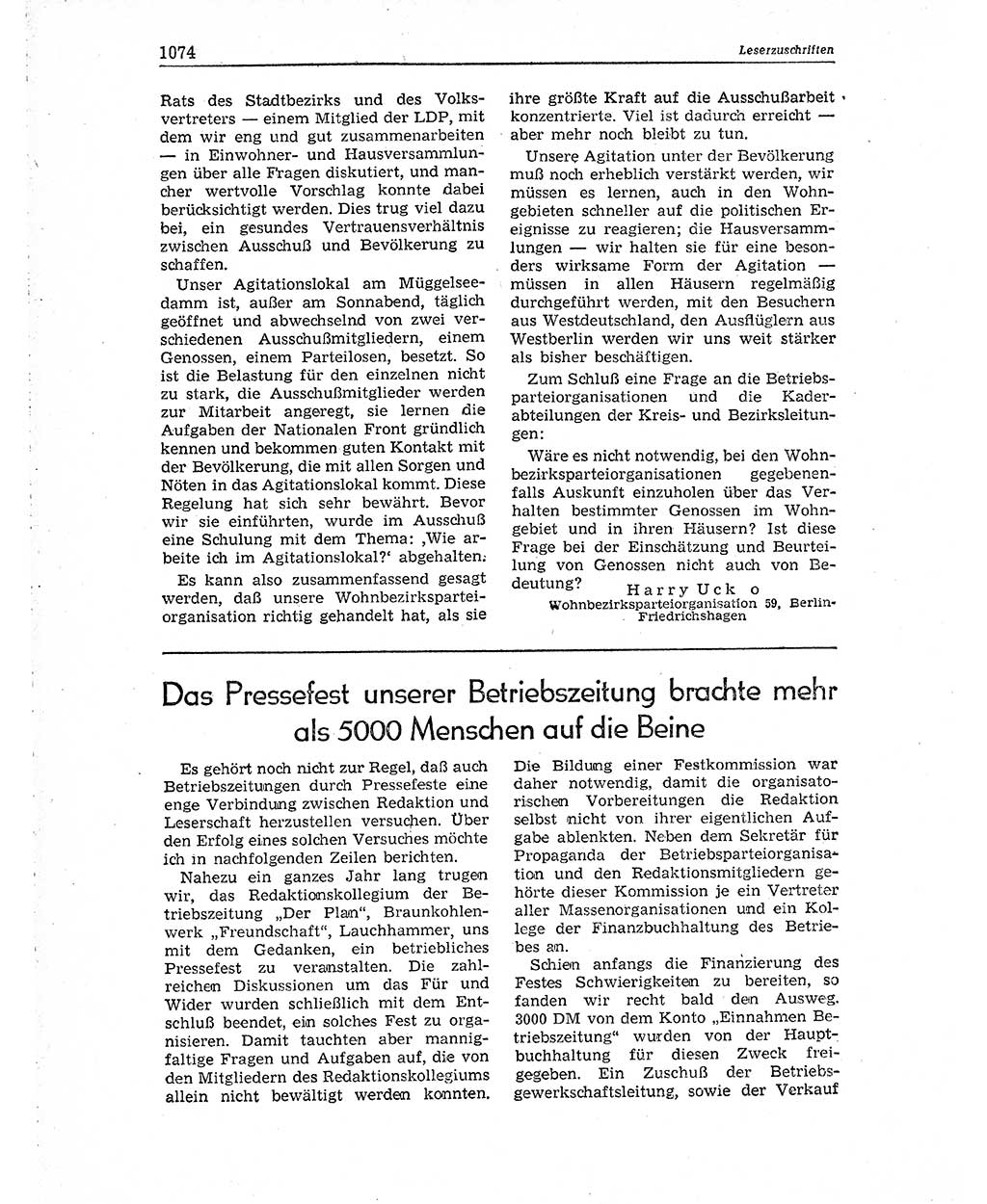 Neuer Weg (NW), Organ des Zentralkomitees (ZK) der SED (Sozialistische Einheitspartei Deutschlands) für Fragen des Parteiaufbaus und des Parteilebens, 10. Jahrgang [Deutsche Demokratische Republik (DDR)] 1955, Seite 1074 (NW ZK SED DDR 1955, S. 1074)