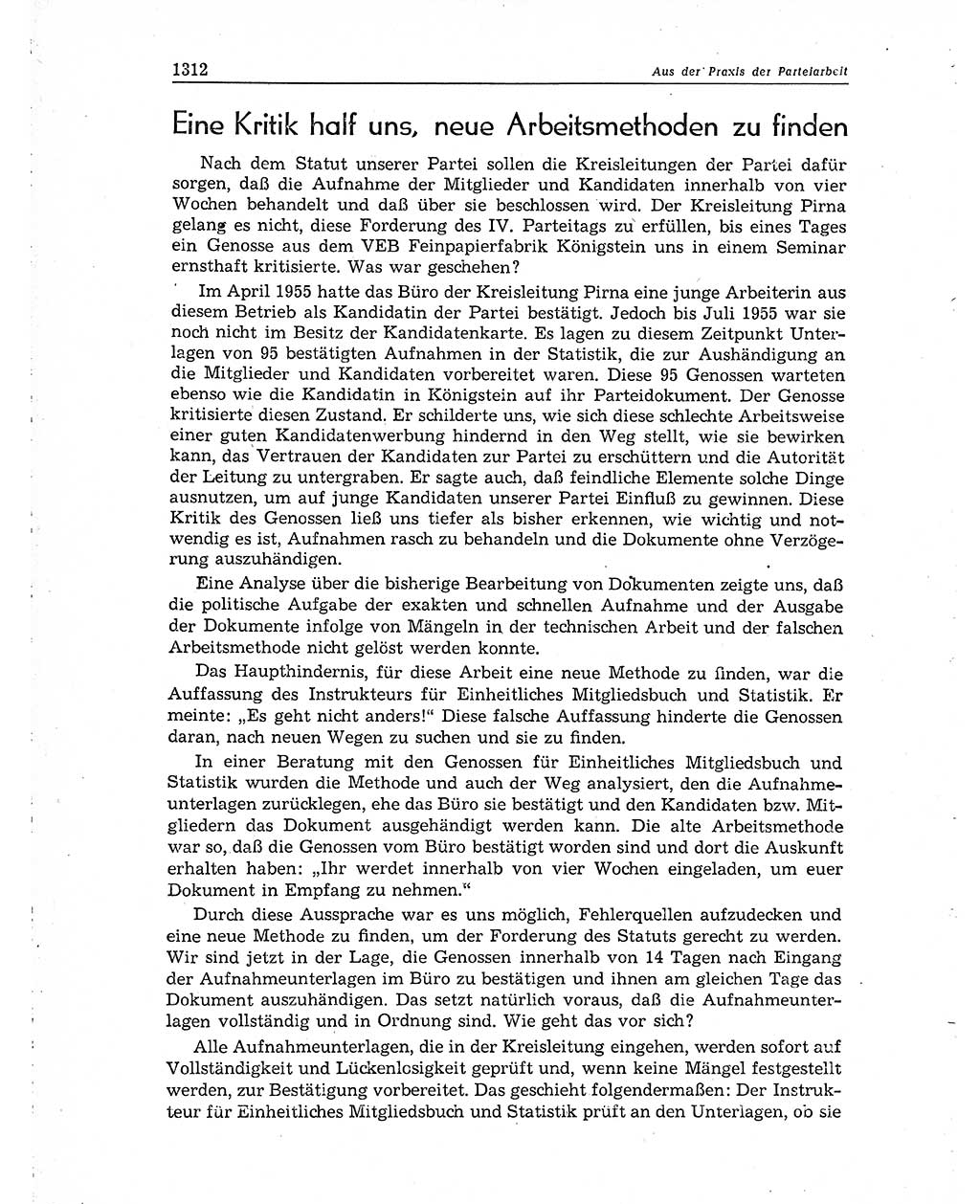 Neuer Weg (NW), Organ des Zentralkomitees (ZK) der SED (Sozialistische Einheitspartei Deutschlands) für Fragen des Parteiaufbaus und des Parteilebens, 10. Jahrgang [Deutsche Demokratische Republik (DDR)] 1955, Seite 1312 (NW ZK SED DDR 1955, S. 1312)