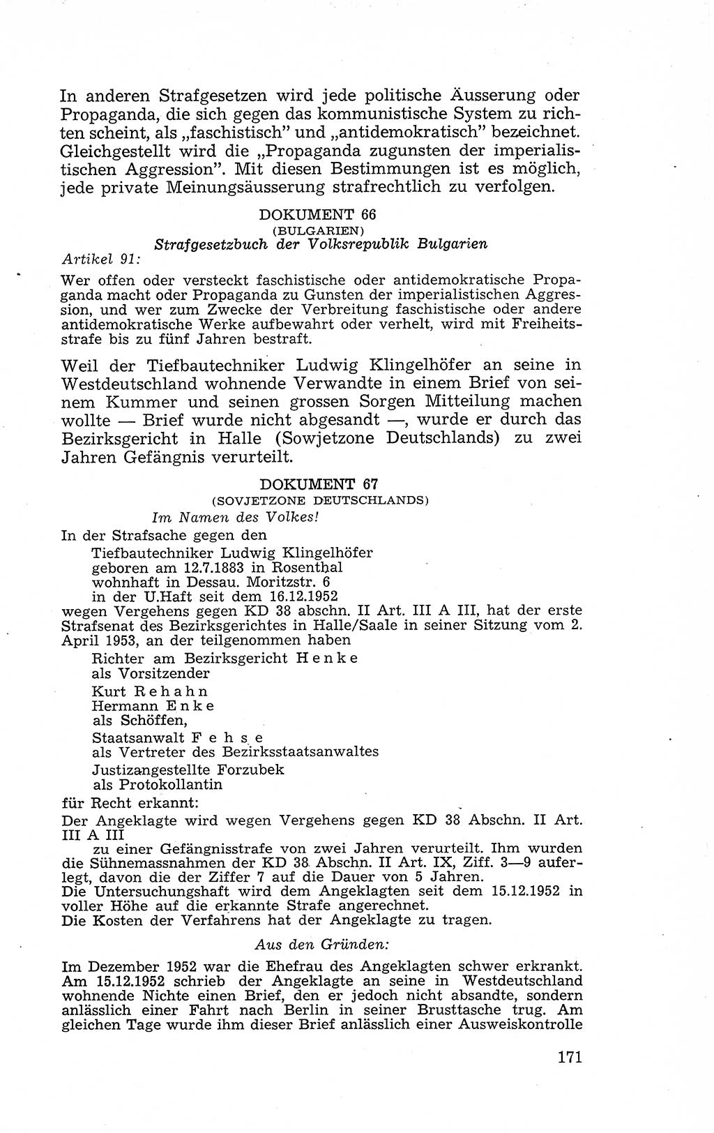 Recht in Fesseln, Dokumente, Internationale Juristen-Kommission [Bundesrepublik Deutschland (BRD)] 1955, Seite 171 (R. Dok. IJK BRD 1955, S. 171)