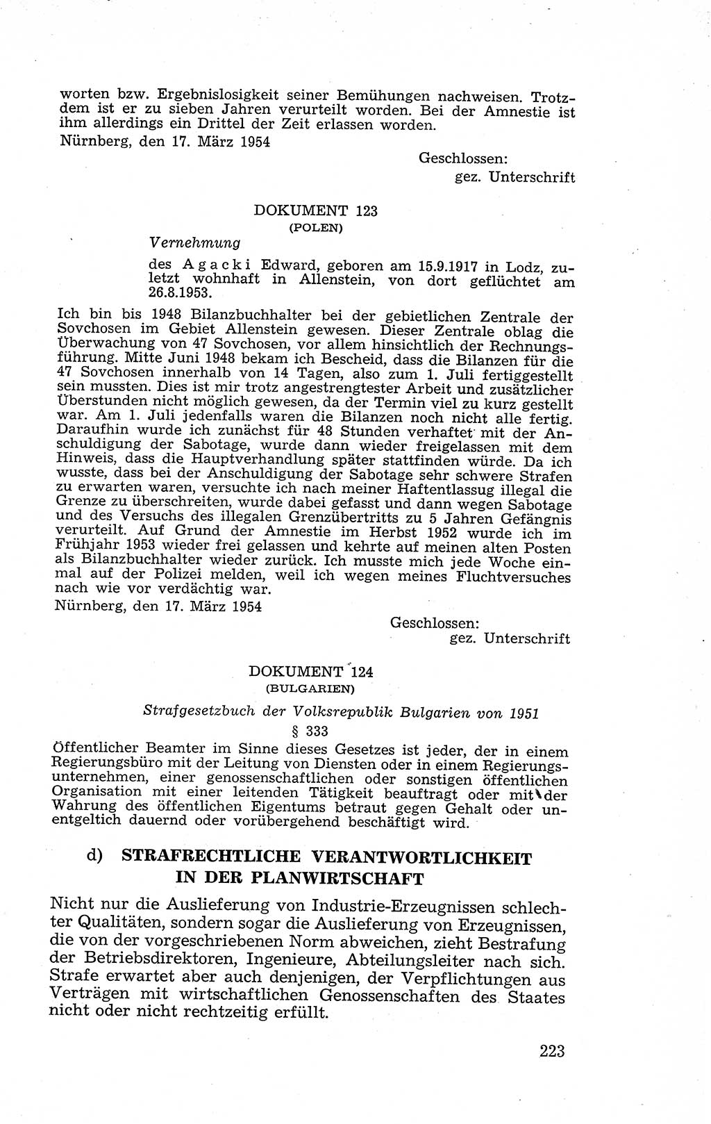 Recht in Fesseln, Dokumente, Internationale Juristen-Kommission [Bundesrepublik Deutschland (BRD)] 1955, Seite 223 (R. Dok. IJK BRD 1955, S. 223)