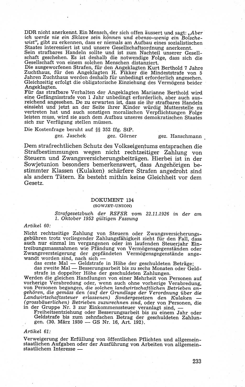 Recht in Fesseln, Dokumente, Internationale Juristen-Kommission [Bundesrepublik Deutschland (BRD)] 1955, Seite 233 (R. Dok. IJK BRD 1955, S. 233)