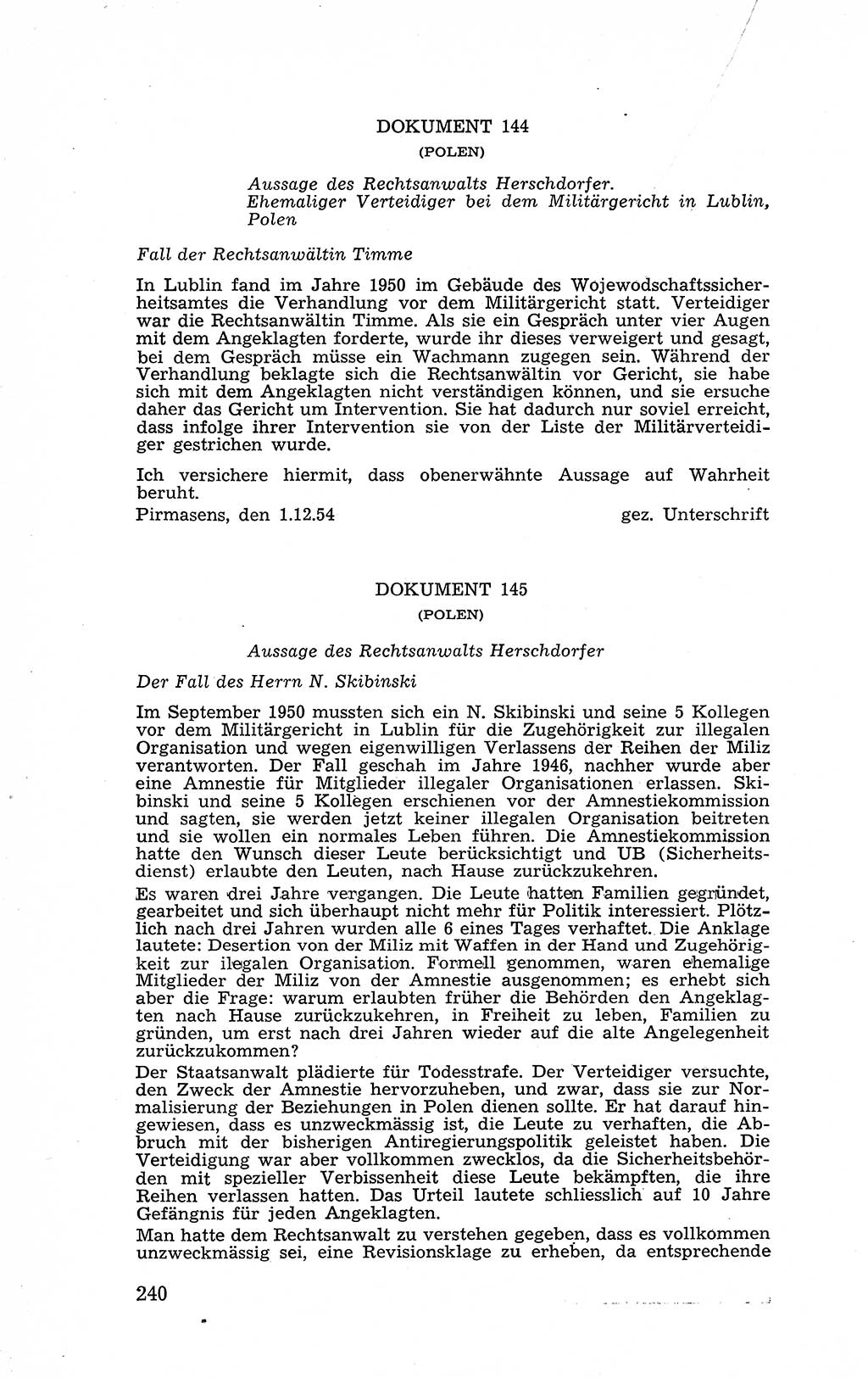 Recht in Fesseln, Dokumente, Internationale Juristen-Kommission [Bundesrepublik Deutschland (BRD)] 1955, Seite 240 (R. Dok. IJK BRD 1955, S. 240)