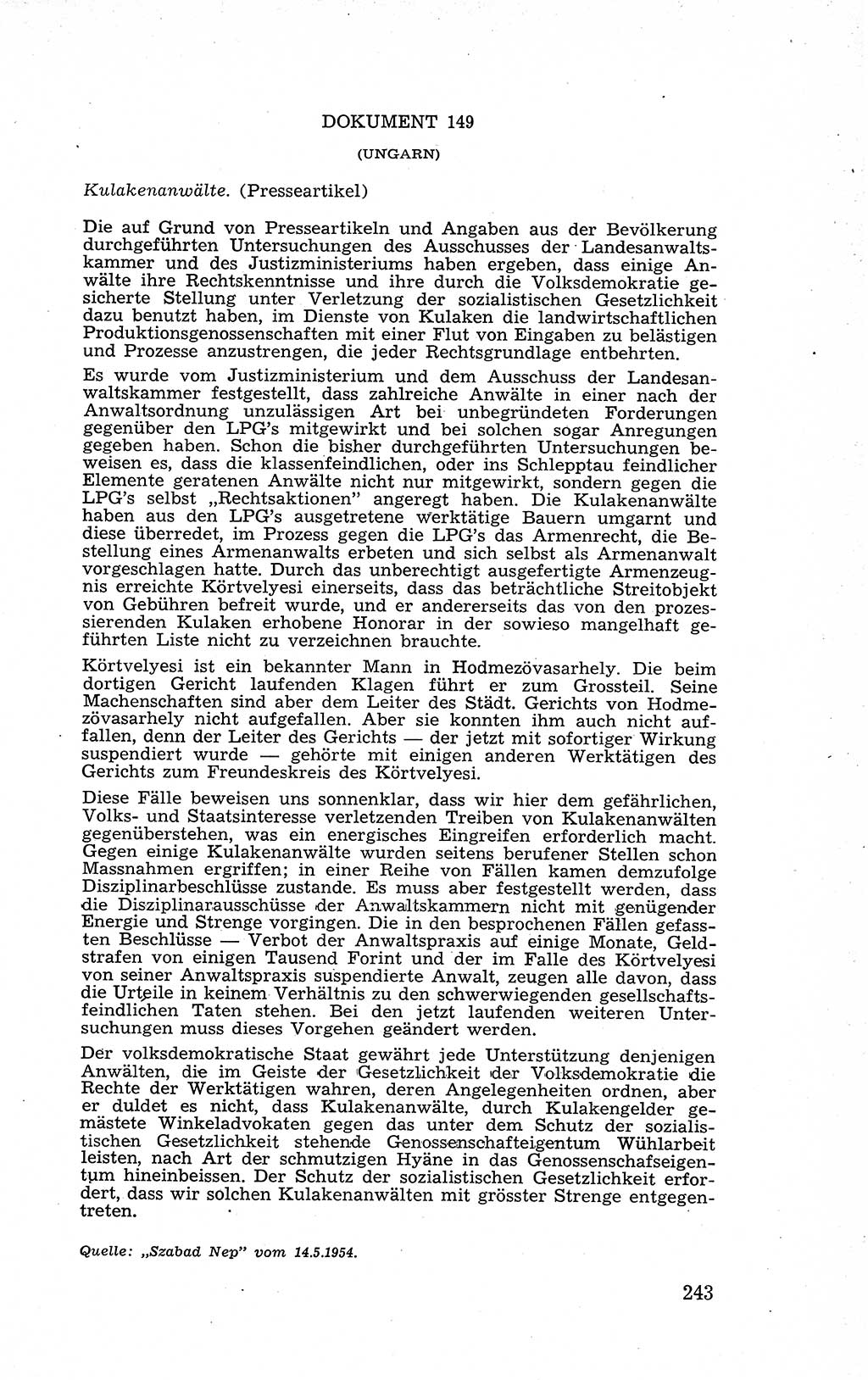 Recht in Fesseln, Dokumente, Internationale Juristen-Kommission [Bundesrepublik Deutschland (BRD)] 1955, Seite 243 (R. Dok. IJK BRD 1955, S. 243)