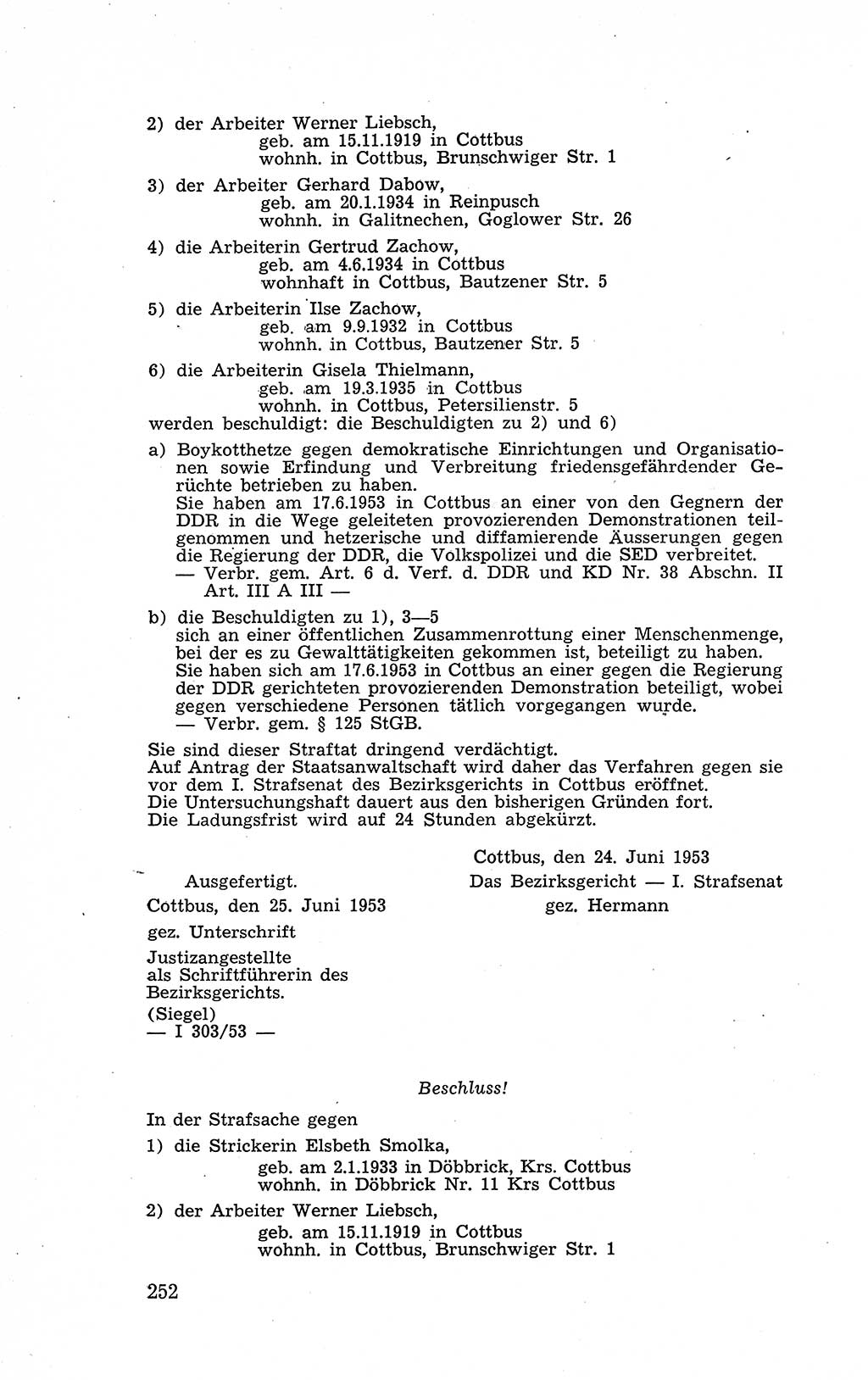 Recht in Fesseln, Dokumente, Internationale Juristen-Kommission [Bundesrepublik Deutschland (BRD)] 1955, Seite 252 (R. Dok. IJK BRD 1955, S. 252)