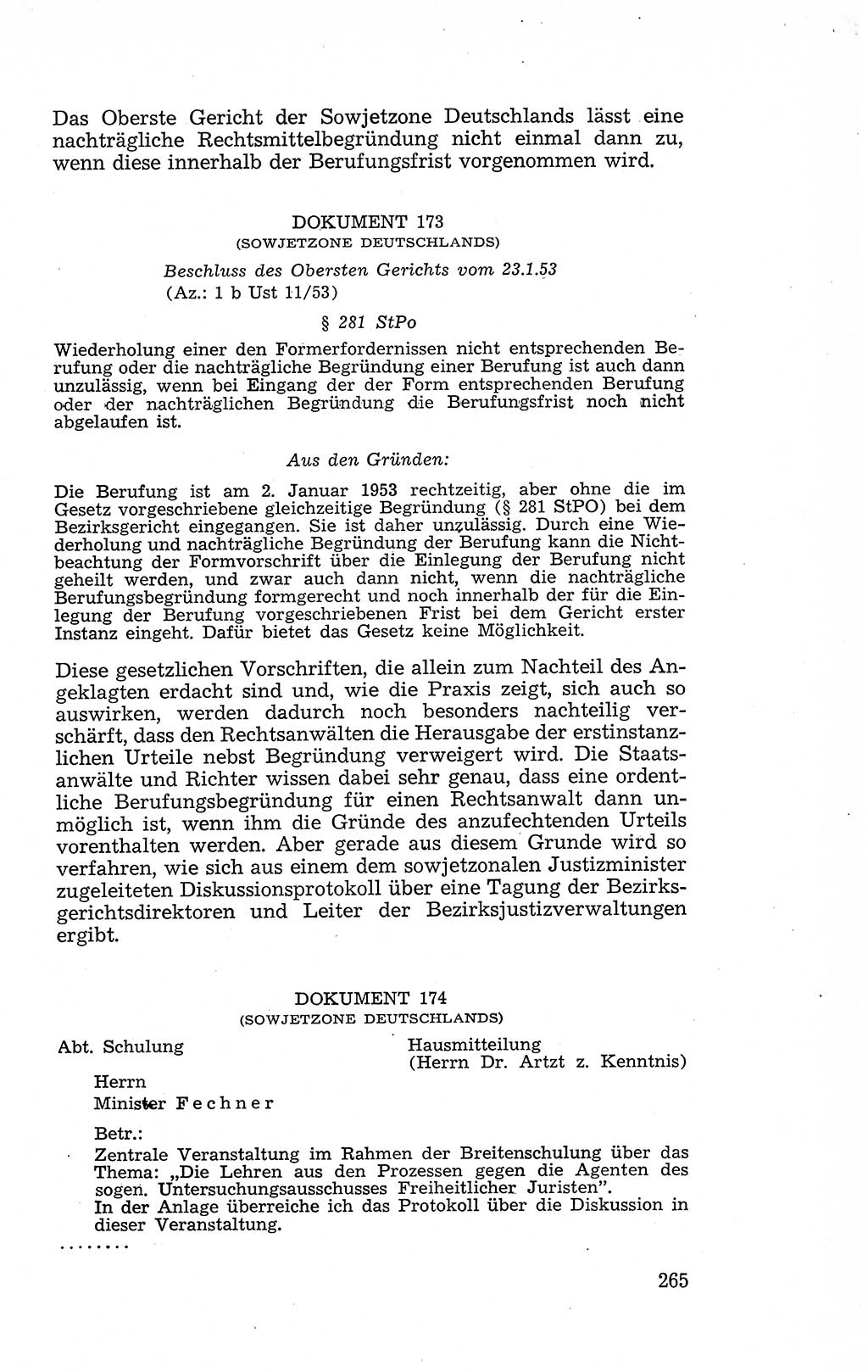 Recht in Fesseln, Dokumente, Internationale Juristen-Kommission [Bundesrepublik Deutschland (BRD)] 1955, Seite 265 (R. Dok. IJK BRD 1955, S. 265)