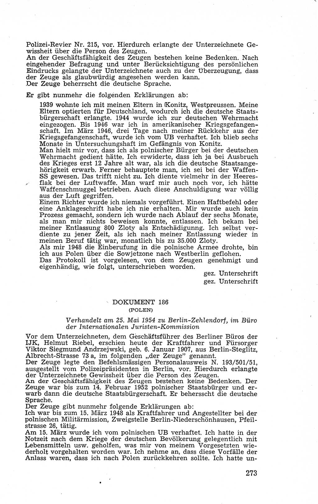 Recht in Fesseln, Dokumente, Internationale Juristen-Kommission [Bundesrepublik Deutschland (BRD)] 1955, Seite 273 (R. Dok. IJK BRD 1955, S. 273)