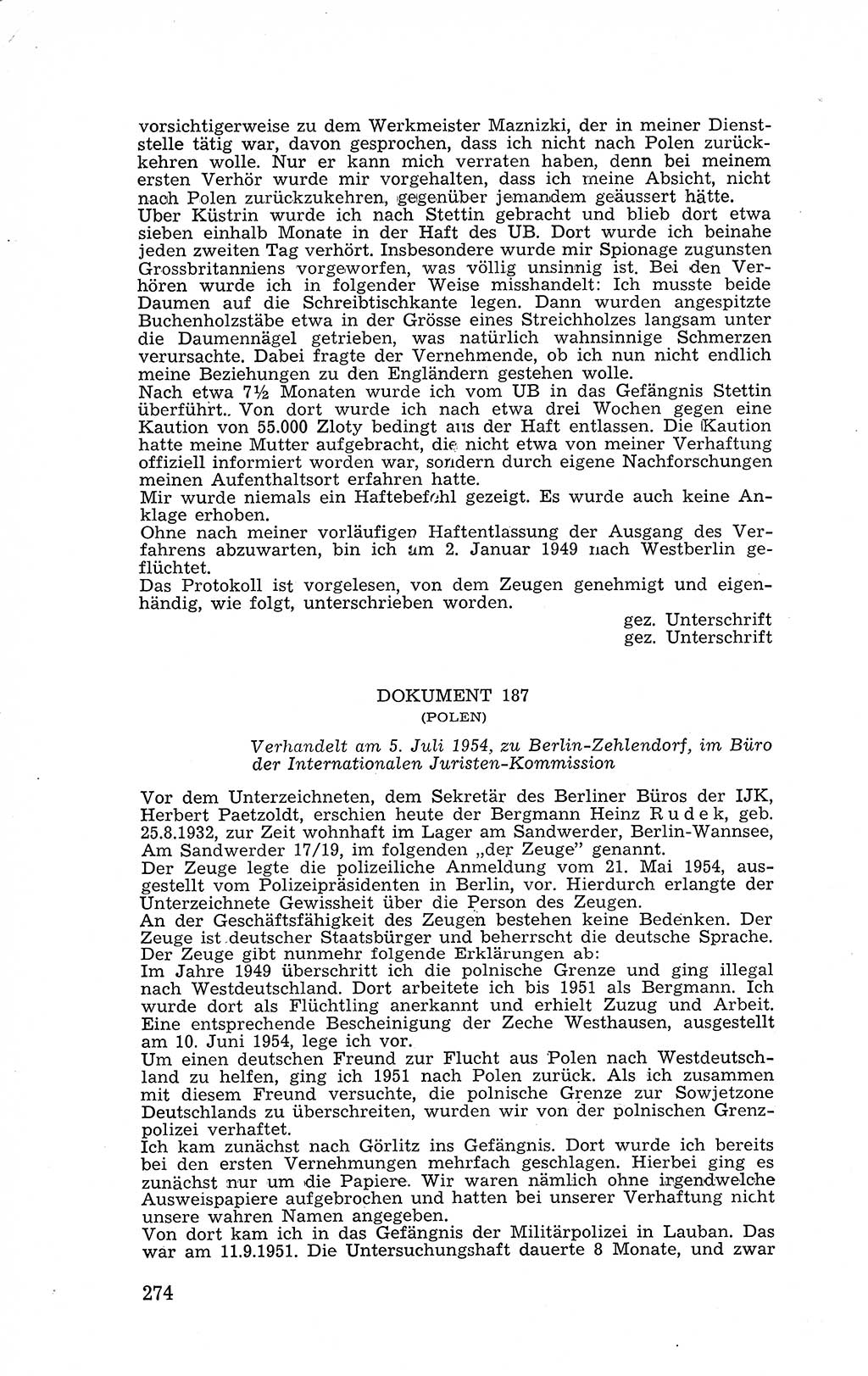 Recht in Fesseln, Dokumente, Internationale Juristen-Kommission [Bundesrepublik Deutschland (BRD)] 1955, Seite 274 (R. Dok. IJK BRD 1955, S. 274)