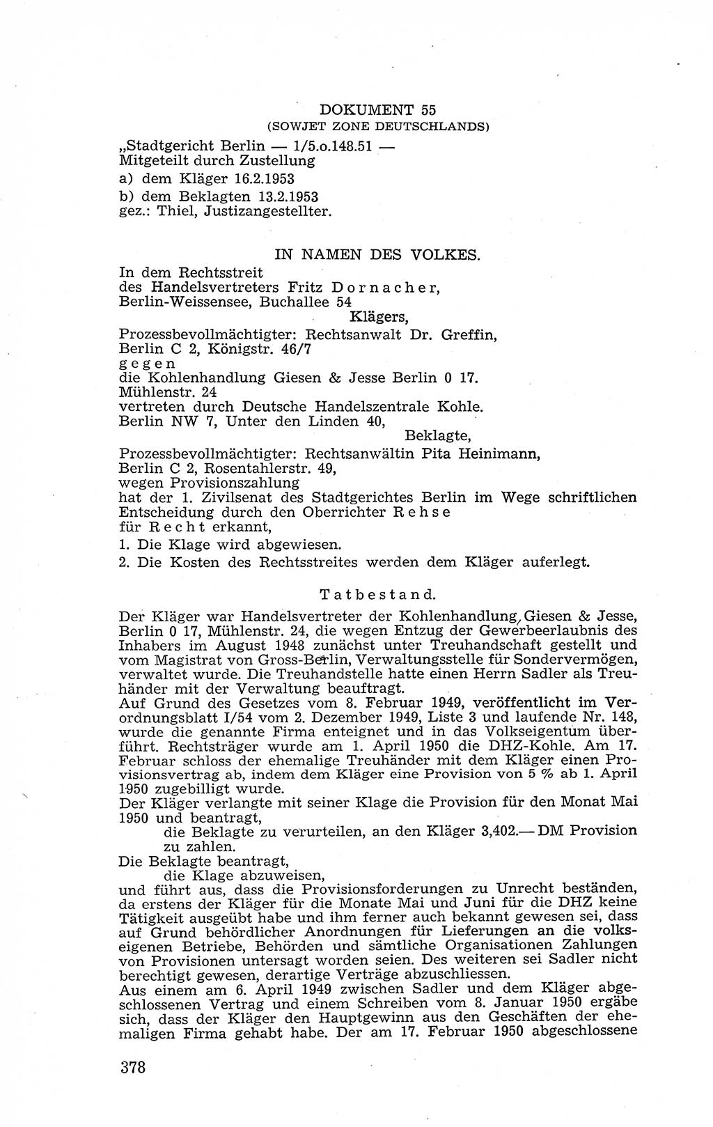 Recht in Fesseln, Dokumente, Internationale Juristen-Kommission [Bundesrepublik Deutschland (BRD)] 1955, Seite 378 (R. Dok. IJK BRD 1955, S. 378)