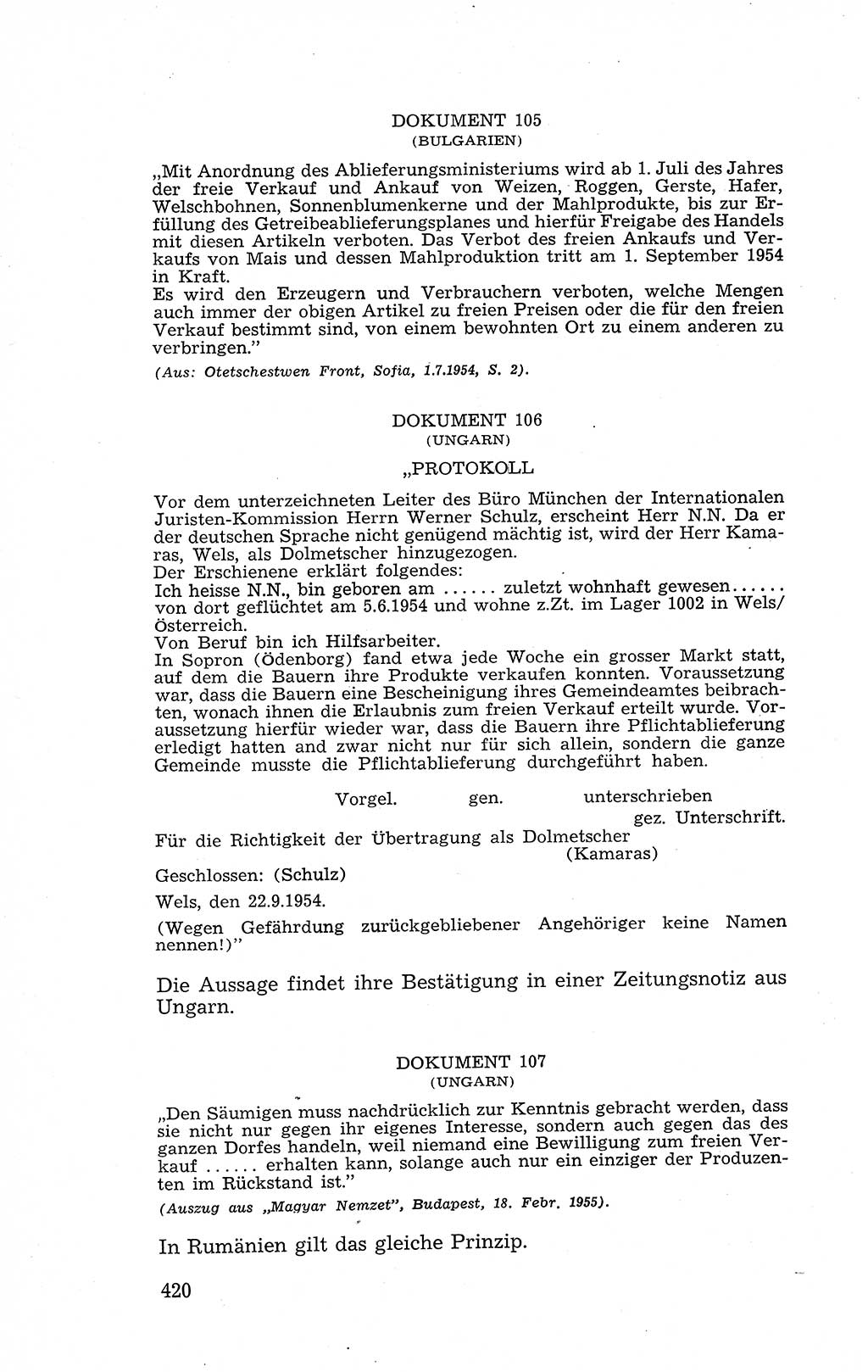Recht in Fesseln, Dokumente, Internationale Juristen-Kommission [Bundesrepublik Deutschland (BRD)] 1955, Seite 420 (R. Dok. IJK BRD 1955, S. 420)