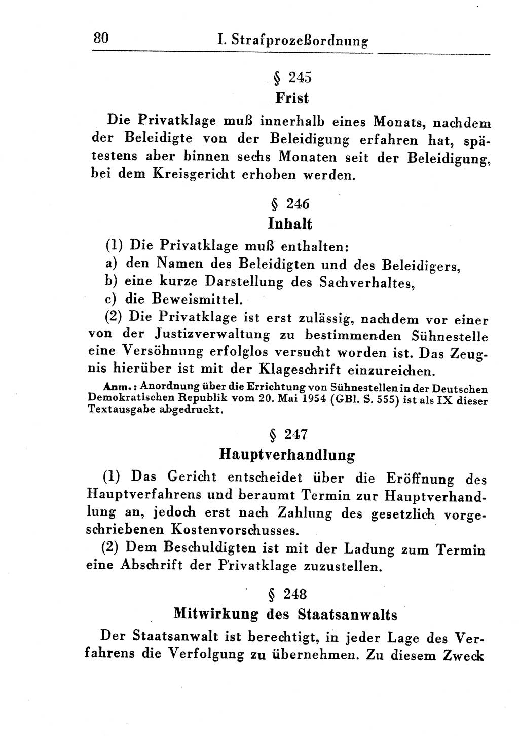 Strafprozeßordnung (StPO), Gerichtsverfassungsgesetz (GVG), Staatsanwaltsgesetz (StAG) und Jugendgerichtsgesetz (JGG) [Deutsche Demokratische Republik (DDR)] 1955, Seite 80 (StPO GVG StAG JGG DDR 1955, S. 80)