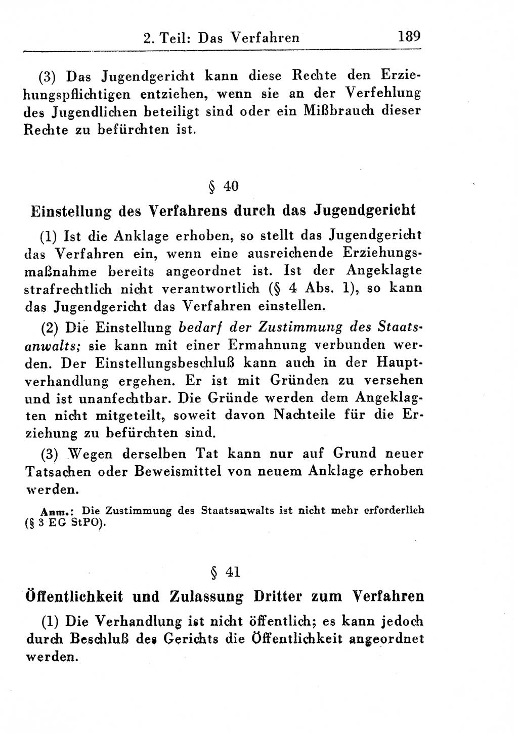 Strafprozeßordnung (StPO), Gerichtsverfassungsgesetz (GVG), Staatsanwaltsgesetz (StAG) und Jugendgerichtsgesetz (JGG) [Deutsche Demokratische Republik (DDR)] 1955, Seite 189 (StPO GVG StAG JGG DDR 1955, S. 189)