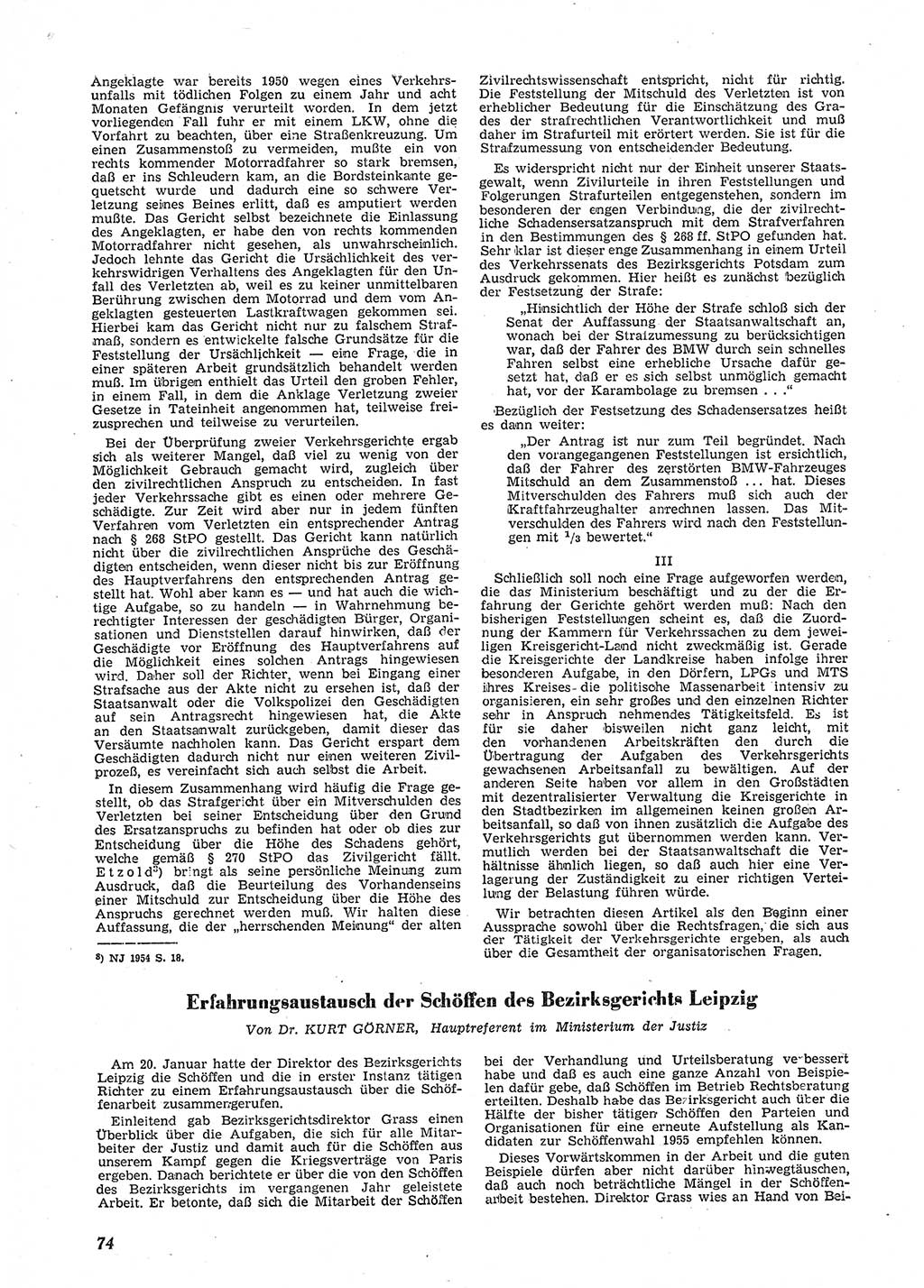 Neue Justiz (NJ), Zeitschrift für Recht und Rechtswissenschaft [Deutsche Demokratische Republik (DDR)], 9. Jahrgang 1955, Seite 74 (NJ DDR 1955, S. 74)