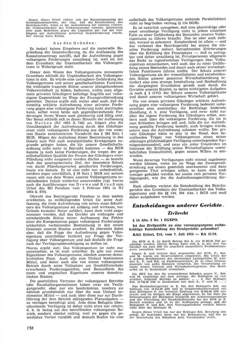 Neue Justiz (NJ), Zeitschrift für Recht und Rechtswissenschaft [Deutsche Demokratische Republik (DDR)], 9. Jahrgang 1955, Seite 158 (NJ DDR 1955, S. 158)
