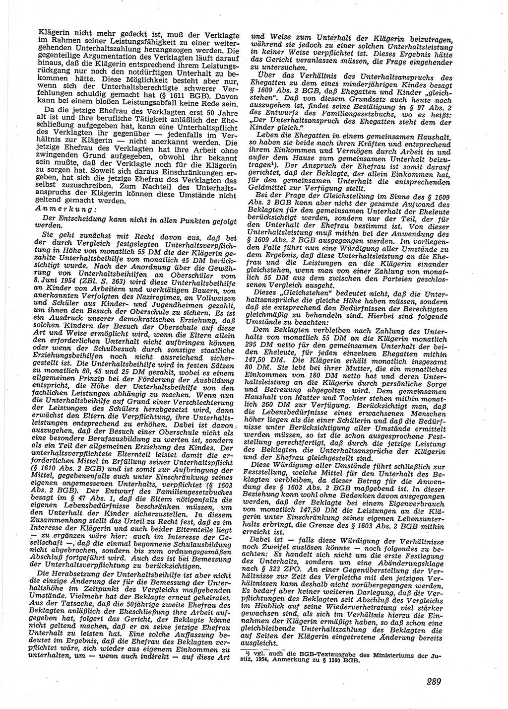 Neue Justiz (NJ), Zeitschrift für Recht und Rechtswissenschaft [Deutsche Demokratische Republik (DDR)], 9. Jahrgang 1955, Seite 289 (NJ DDR 1955, S. 289)
