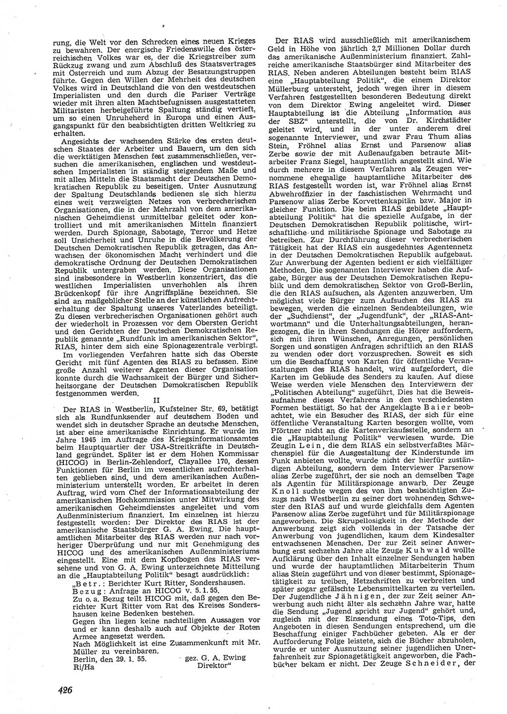 Neue Justiz (NJ), Zeitschrift für Recht und Rechtswissenschaft [Deutsche Demokratische Republik (DDR)], 9. Jahrgang 1955, Seite 426 (NJ DDR 1955, S. 426)