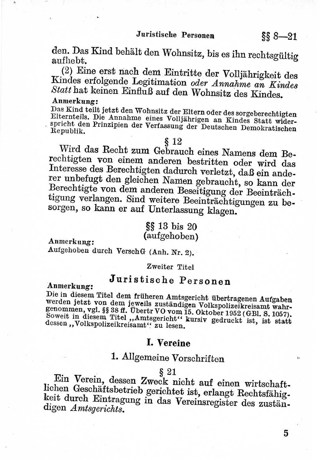 Bürgerliches Gesetzbuch (BGB) nebst wichtigen Nebengesetzen [Deutsche Demokratische Republik (DDR)] 1956, Seite 5 (BGB Nebenges. DDR 1956, S. 5)