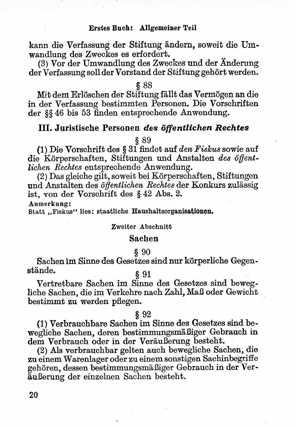 Bürgerliches Gesetzbuch (BGB) nebst wichtigen Nebengesetzen [Deutsche Demokratische Republik (DDR)] 1956, Seite 20 (BGB Nebenges. DDR 1956, S. 20)