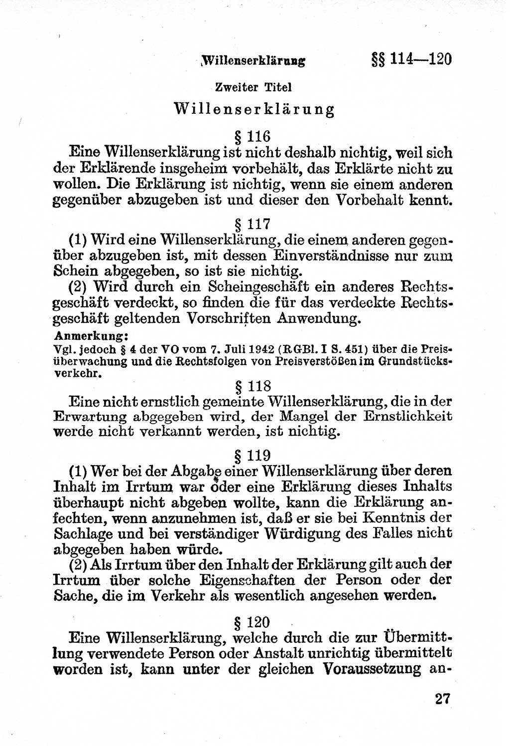 Bürgerliches Gesetzbuch (BGB) nebst wichtigen Nebengesetzen [Deutsche Demokratische Republik (DDR)] 1956, Seite 27 (BGB Nebenges. DDR 1956, S. 27)