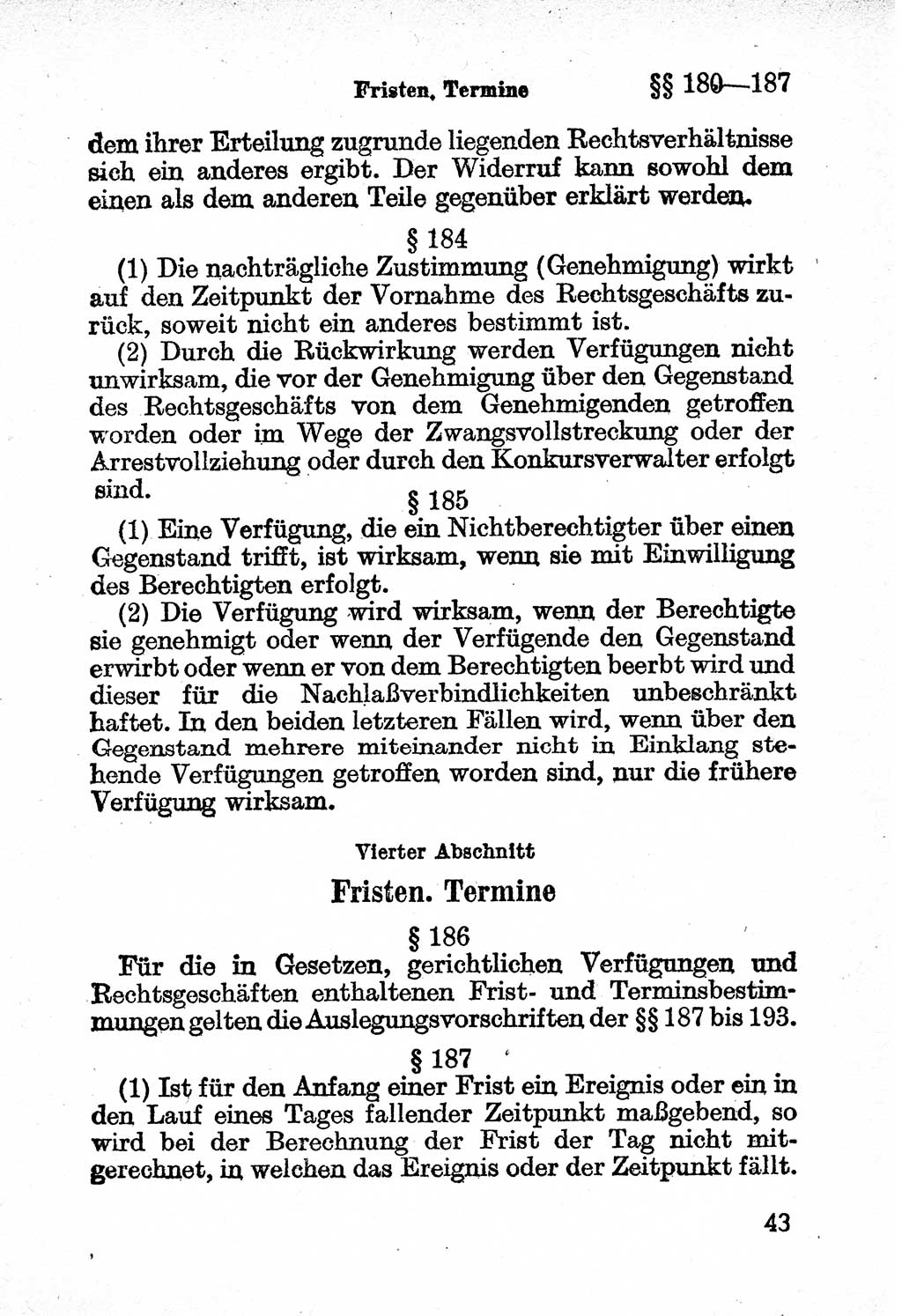 Bürgerliches Gesetzbuch (BGB) nebst wichtigen Nebengesetzen [Deutsche Demokratische Republik (DDR)] 1956, Seite 43 (BGB Nebenges. DDR 1956, S. 43)