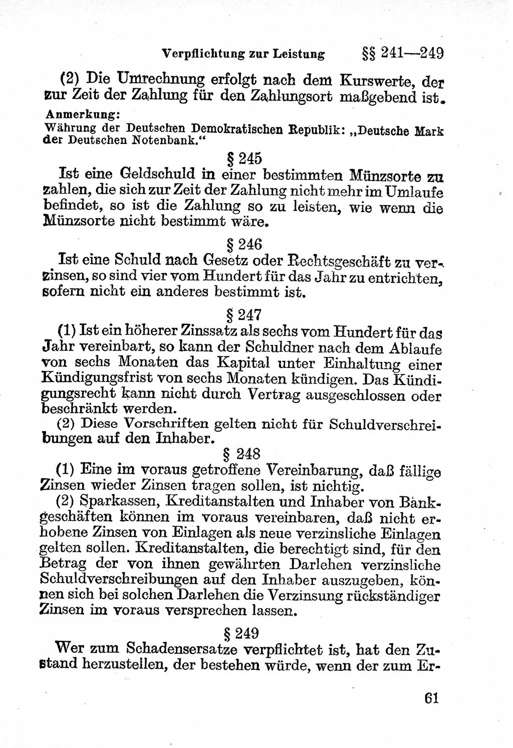 Bürgerliches Gesetzbuch (BGB) nebst wichtigen Nebengesetzen [Deutsche Demokratische Republik (DDR)] 1956, Seite 61 (BGB Nebenges. DDR 1956, S. 61)