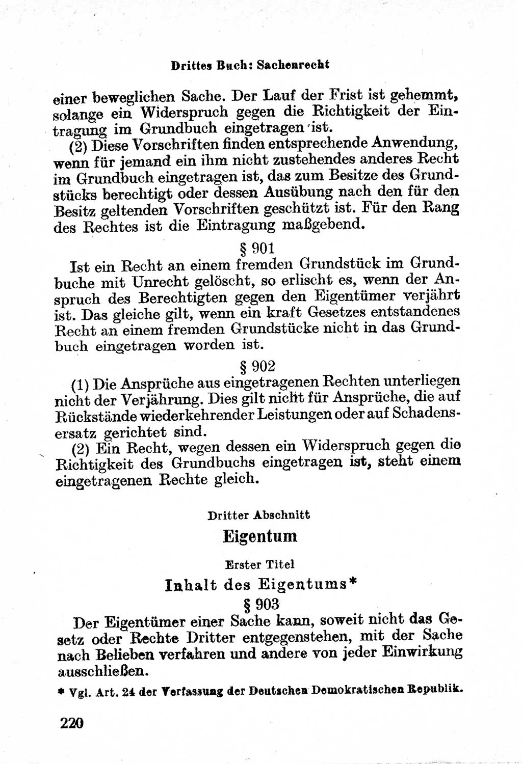 Bürgerliches Gesetzbuch (BGB) nebst wichtigen Nebengesetzen [Deutsche Demokratische Republik (DDR)] 1956, Seite 220 (BGB Nebenges. DDR 1956, S. 220)