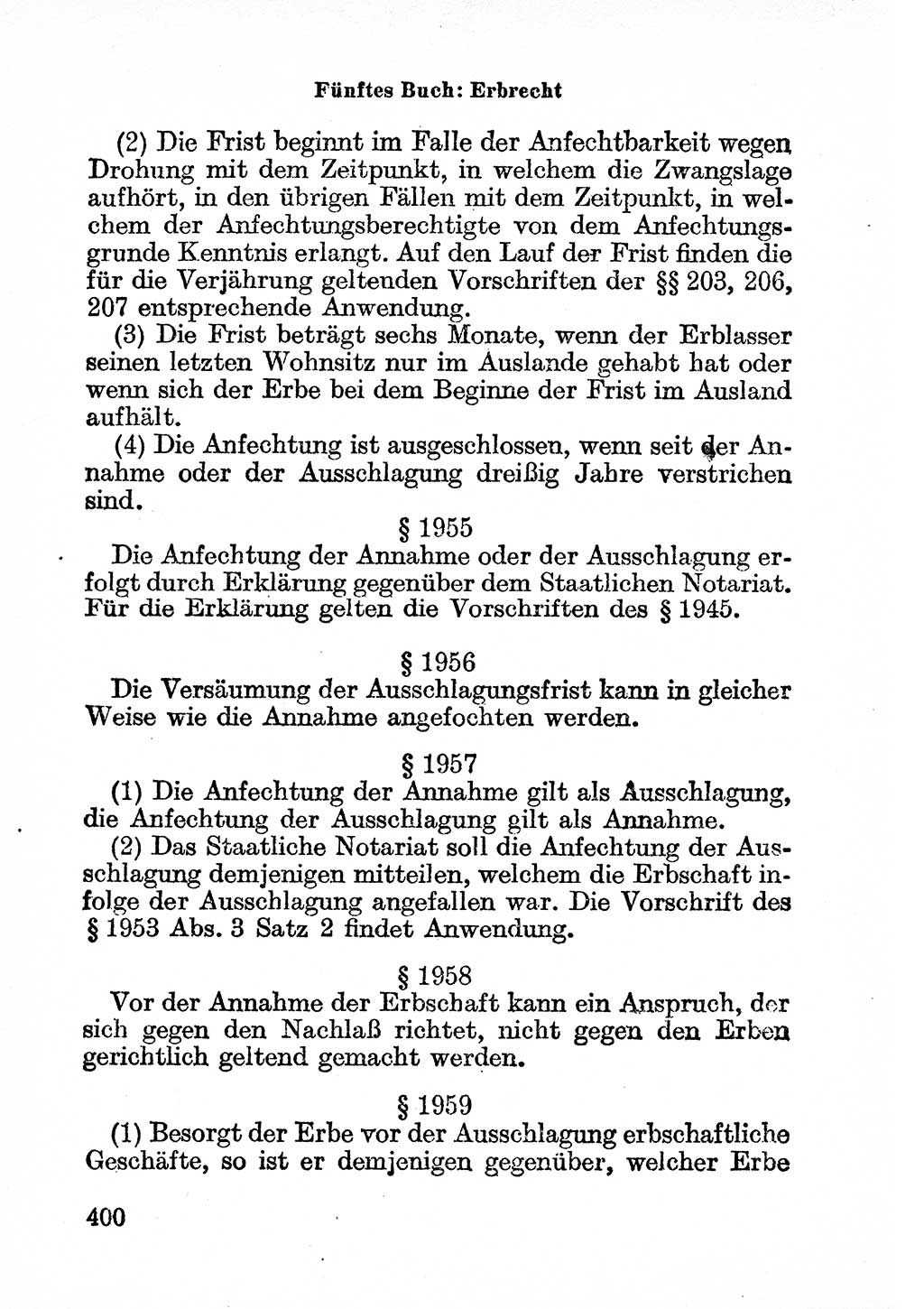 Bürgerliches Gesetzbuch (BGB) nebst wichtigen Nebengesetzen [Deutsche Demokratische Republik (DDR)] 1956, Seite 400 (BGB Nebenges. DDR 1956, S. 400)