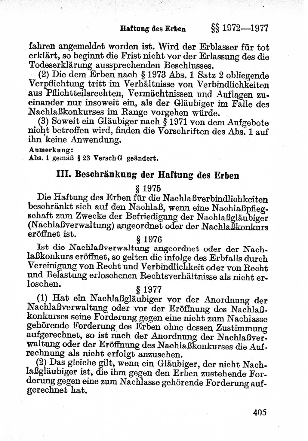 Bürgerliches Gesetzbuch (BGB) nebst wichtigen Nebengesetzen [Deutsche Demokratische Republik (DDR)] 1956, Seite 405 (BGB Nebenges. DDR 1956, S. 405)