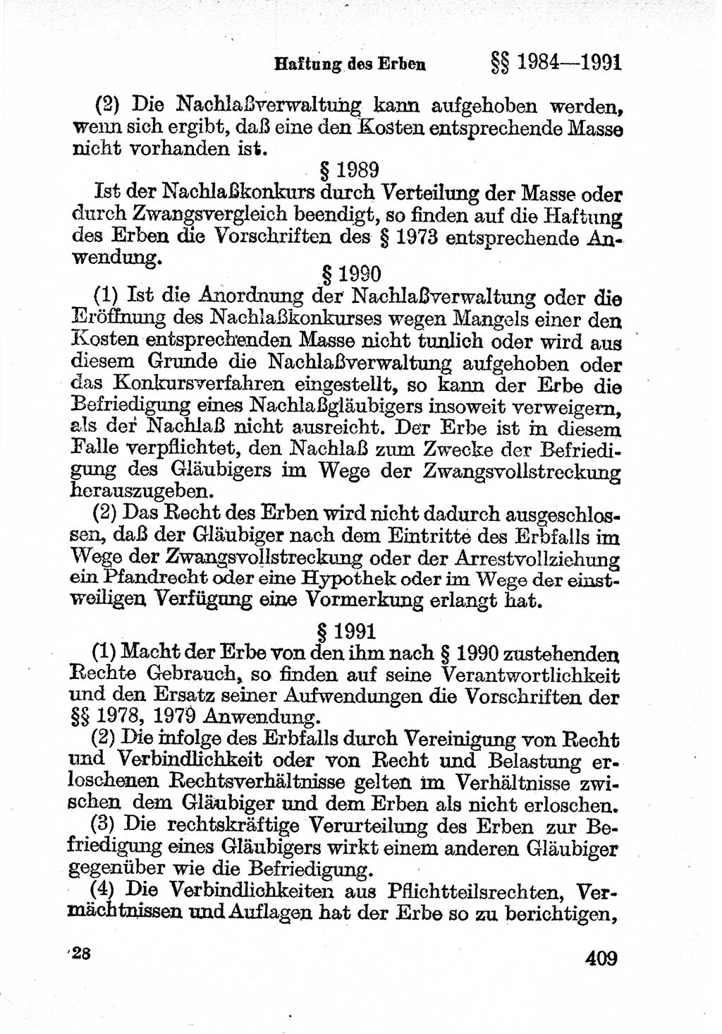 Bürgerliches Gesetzbuch (BGB) nebst wichtigen Nebengesetzen [Deutsche Demokratische Republik (DDR)] 1956, Seite 409 (BGB Nebenges. DDR 1956, S. 409)