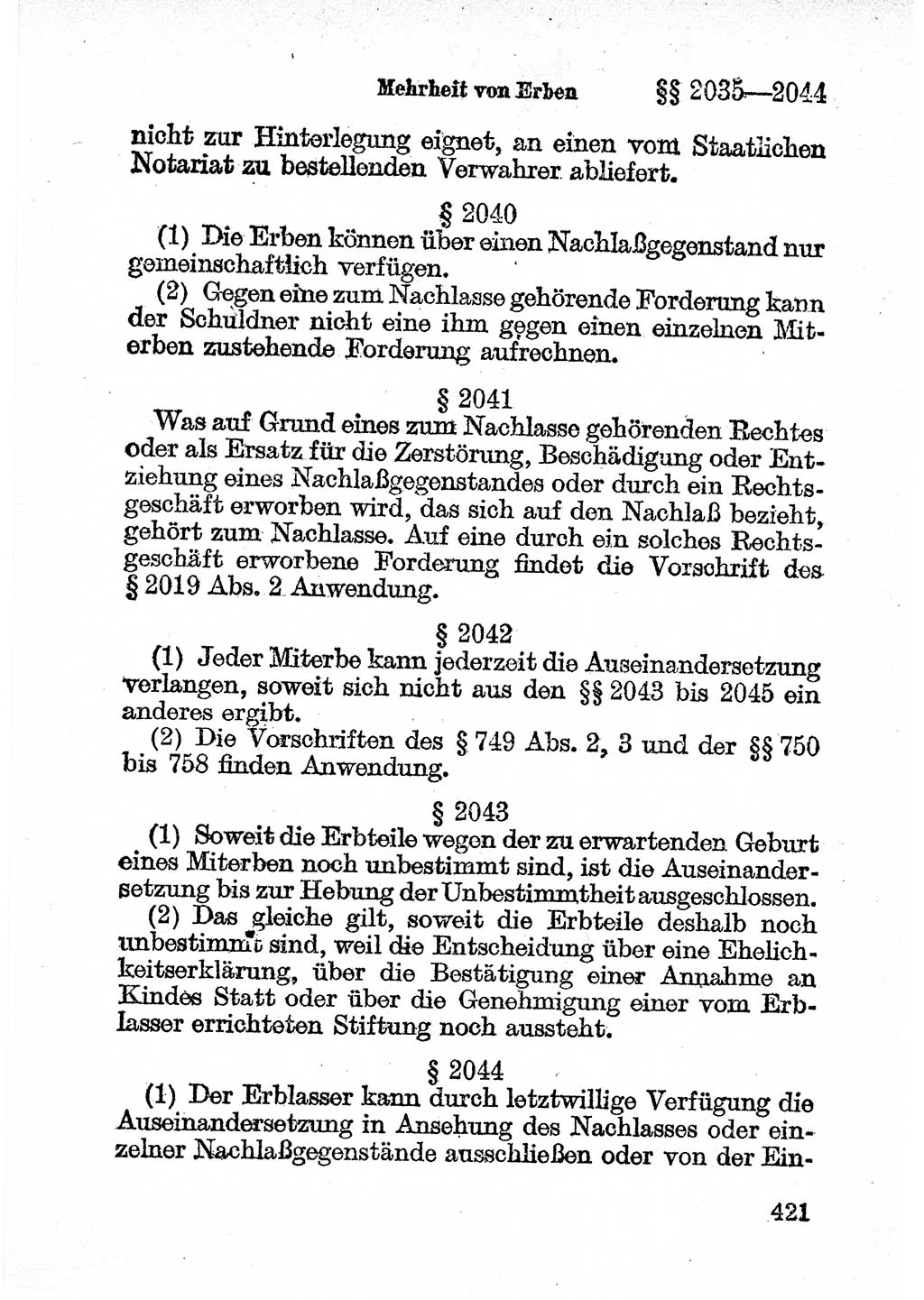 Bürgerliches Gesetzbuch (BGB) nebst wichtigen Nebengesetzen [Deutsche Demokratische Republik (DDR)] 1956, Seite 421 (BGB Nebenges. DDR 1956, S. 421)