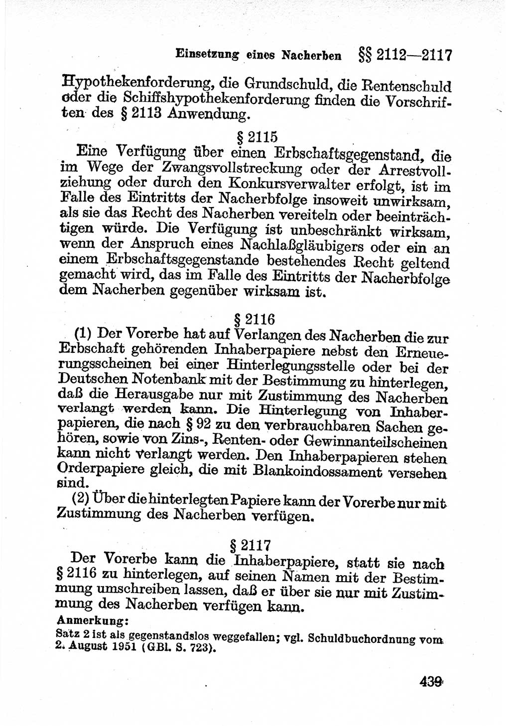 Bürgerliches Gesetzbuch (BGB) nebst wichtigen Nebengesetzen [Deutsche Demokratische Republik (DDR)] 1956, Seite 439 (BGB Nebenges. DDR 1956, S. 439)