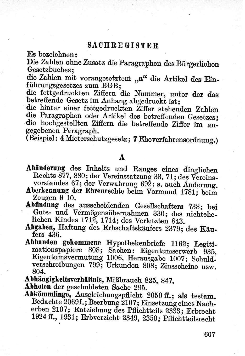 Bürgerliches Gesetzbuch (BGB) nebst wichtigen Nebengesetzen [Deutsche Demokratische Republik (DDR)] 1956, Seite 607 (BGB Nebenges. DDR 1956, S. 607)