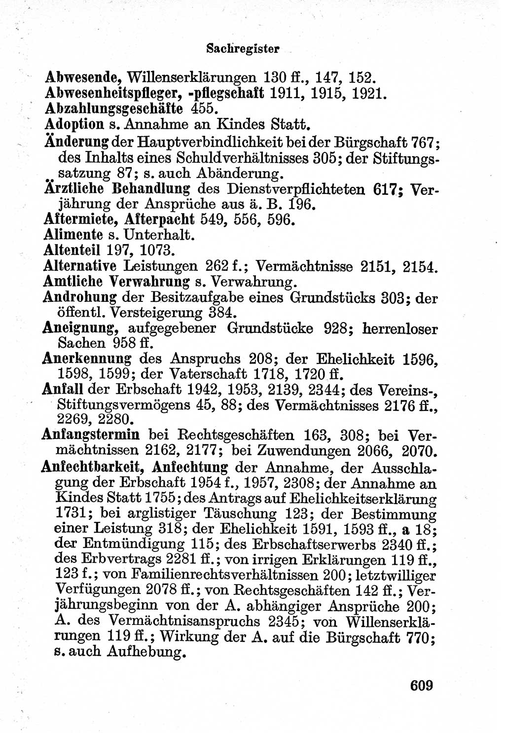Bürgerliches Gesetzbuch (BGB) nebst wichtigen Nebengesetzen [Deutsche Demokratische Republik (DDR)] 1956, Seite 609 (BGB Nebenges. DDR 1956, S. 609)