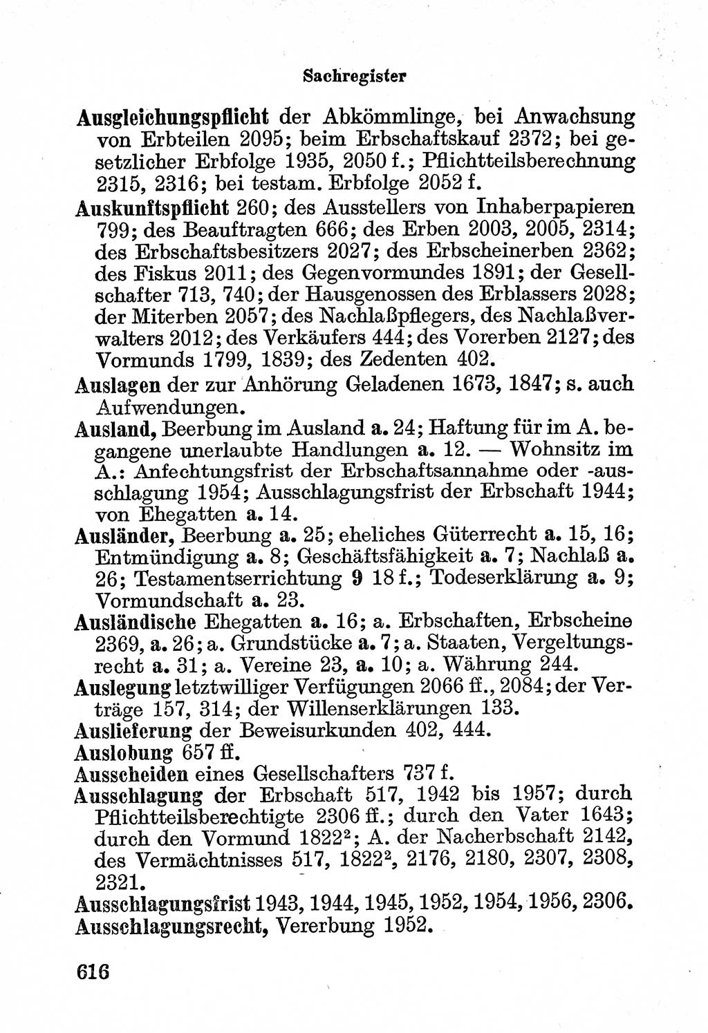 Bürgerliches Gesetzbuch (BGB) nebst wichtigen Nebengesetzen [Deutsche Demokratische Republik (DDR)] 1956, Seite 616 (BGB Nebenges. DDR 1956, S. 616)