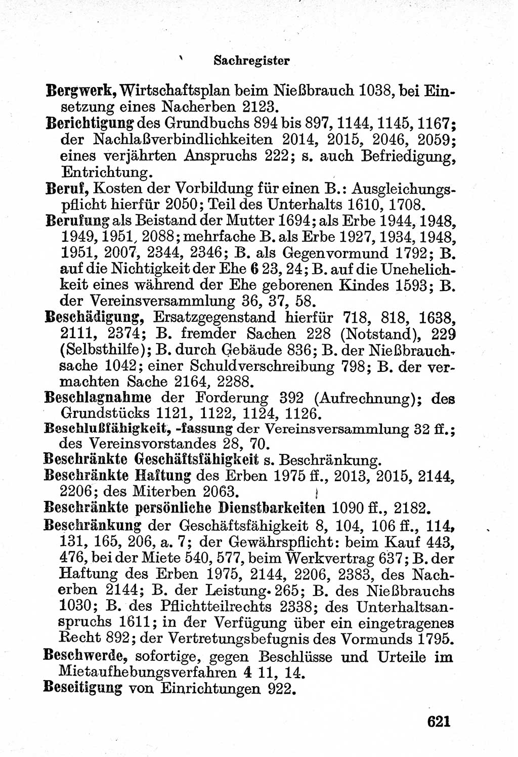 Bürgerliches Gesetzbuch (BGB) nebst wichtigen Nebengesetzen [Deutsche Demokratische Republik (DDR)] 1956, Seite 621 (BGB Nebenges. DDR 1956, S. 621)