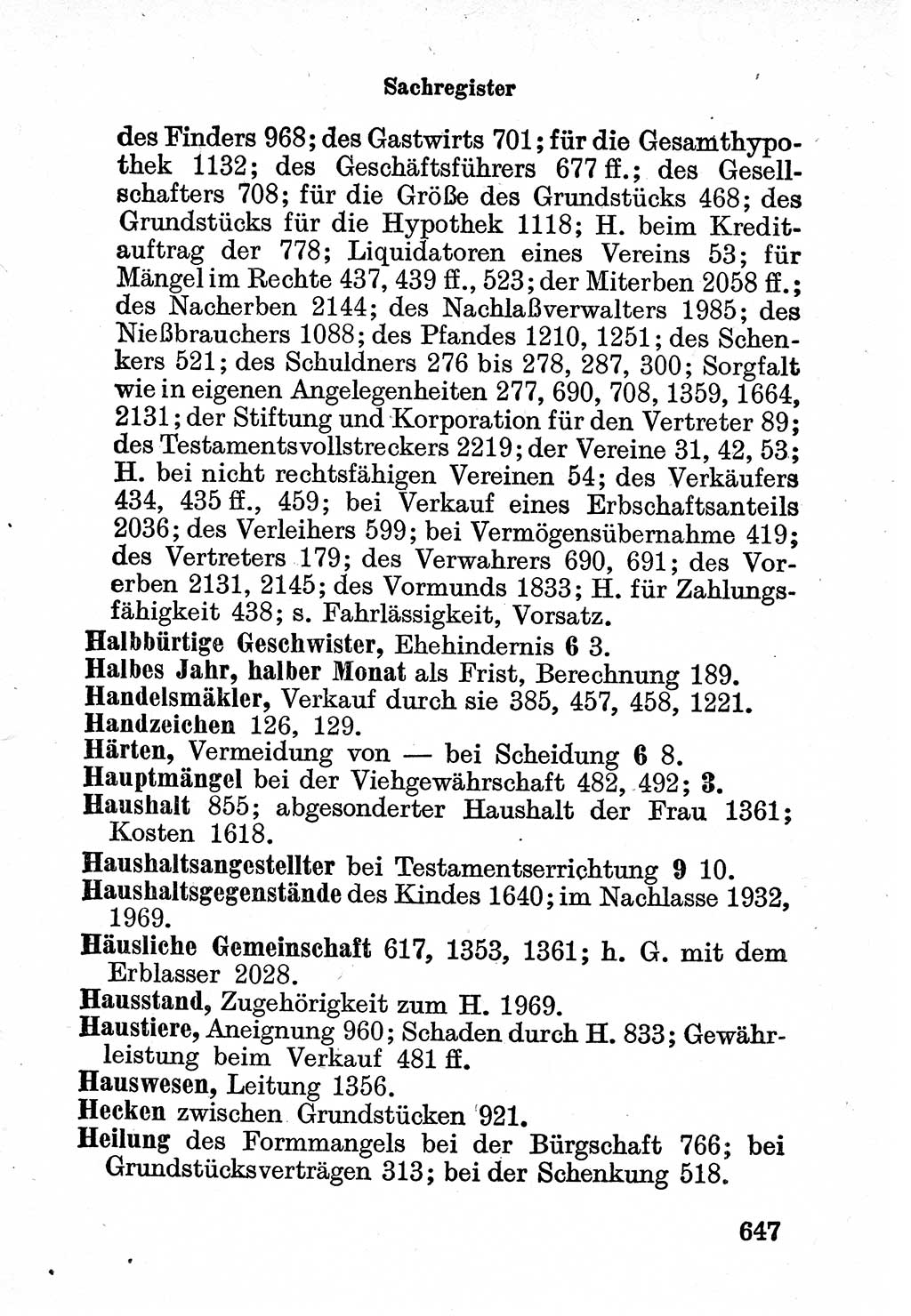 Bürgerliches Gesetzbuch (BGB) nebst wichtigen Nebengesetzen [Deutsche Demokratische Republik (DDR)] 1956, Seite 647 (BGB Nebenges. DDR 1956, S. 647)