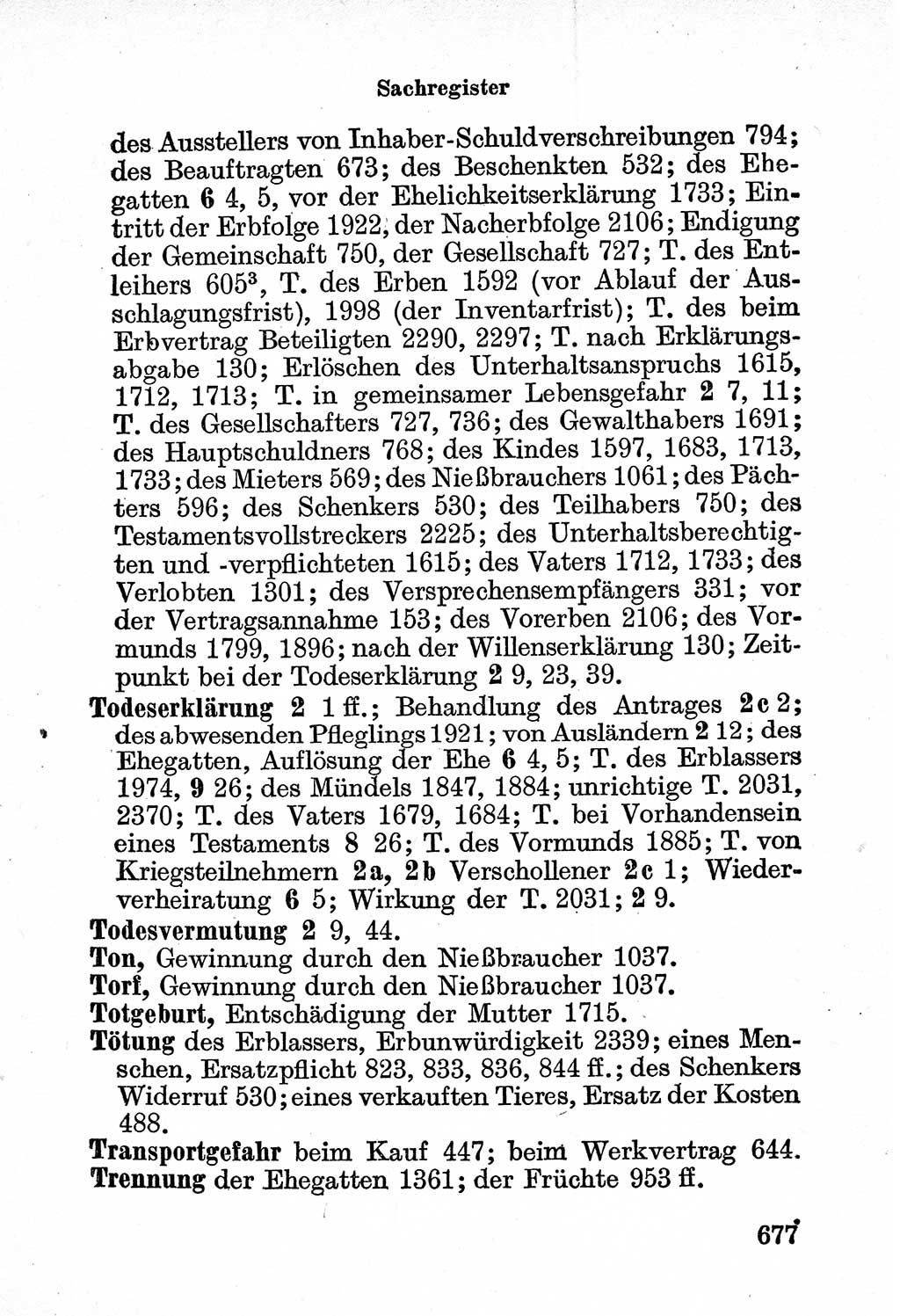 Bürgerliches Gesetzbuch (BGB) nebst wichtigen Nebengesetzen [Deutsche Demokratische Republik (DDR)] 1956, Seite 677 (BGB Nebenges. DDR 1956, S. 677)