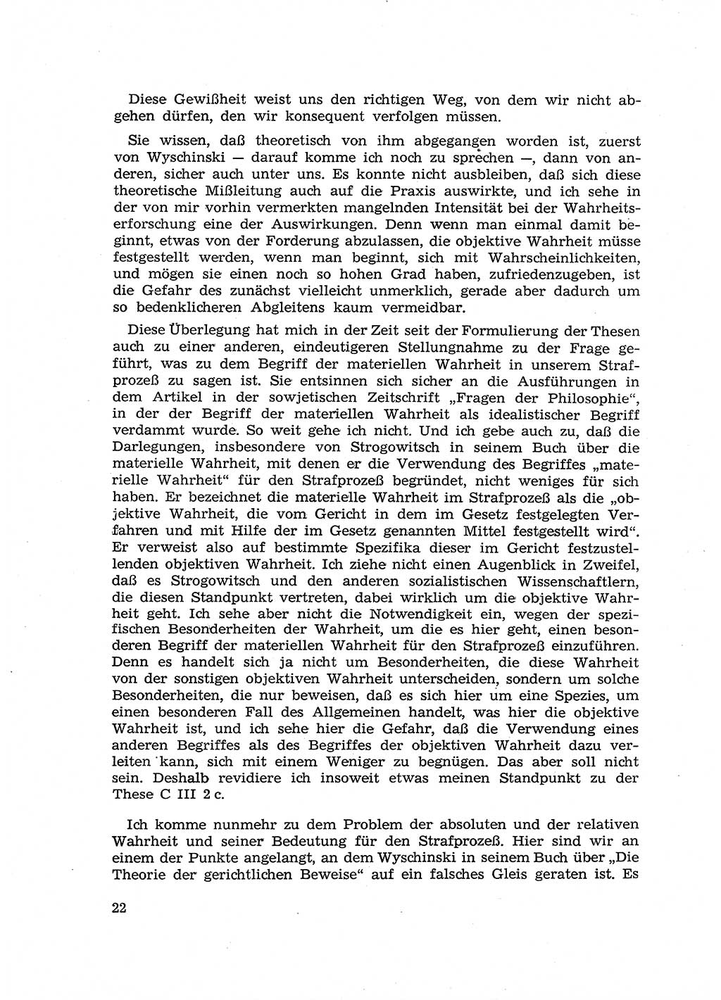 Fragen des Beweisrechts im Strafprozess [Deutsche Demokratische Republik (DDR)] 1956, Seite 22 (Fr. BeweisR. Str.-Proz. DDR 1956, S. 22)