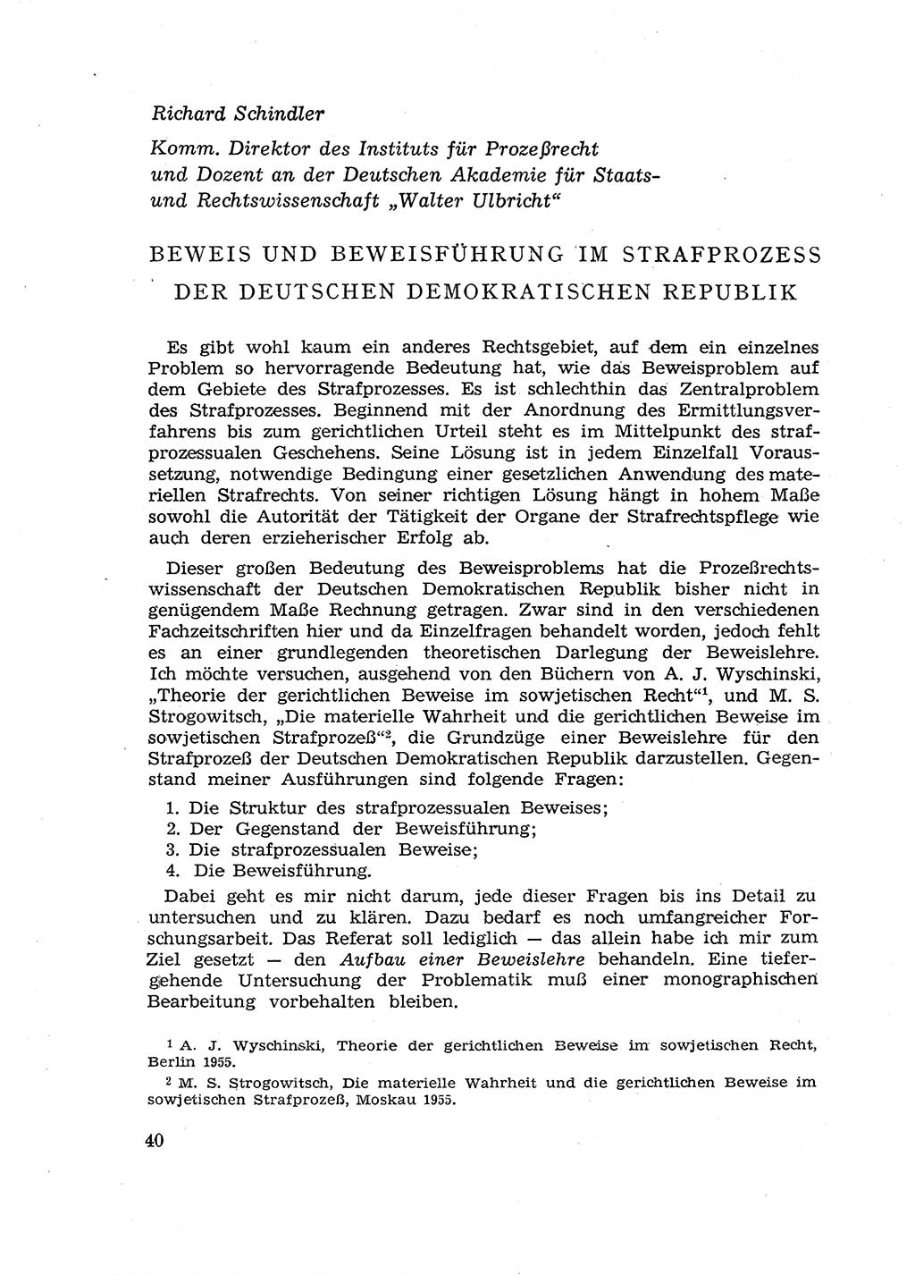 Fragen des Beweisrechts im Strafprozess [Deutsche Demokratische Republik (DDR)] 1956, Seite 40 (Fr. BeweisR. Str.-Proz. DDR 1956, S. 40)
