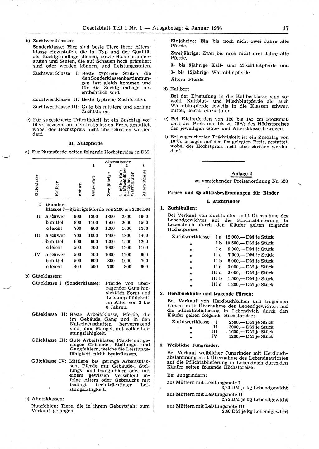 Gesetzblatt (GBl.) der Deutschen Demokratischen Republik (DDR) Teil Ⅰ 1956, Seite 17 (GBl. DDR Ⅰ 1956, S. 17)