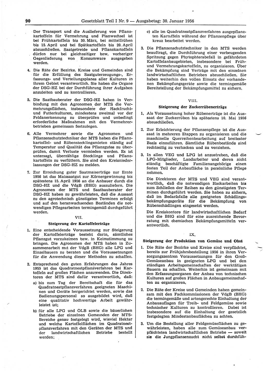 Gesetzblatt (GBl.) der Deutschen Demokratischen Republik (DDR) Teil Ⅰ 1956, Seite 90 (GBl. DDR Ⅰ 1956, S. 90)