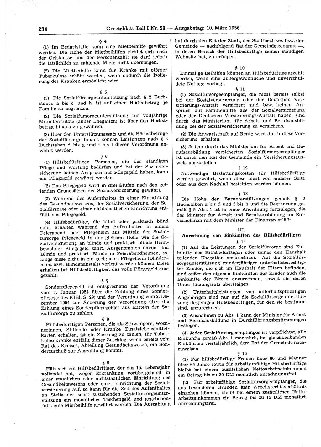 Gesetzblatt (GBl.) der Deutschen Demokratischen Republik (DDR) Teil Ⅰ 1956, Seite 234 (GBl. DDR Ⅰ 1956, S. 234)