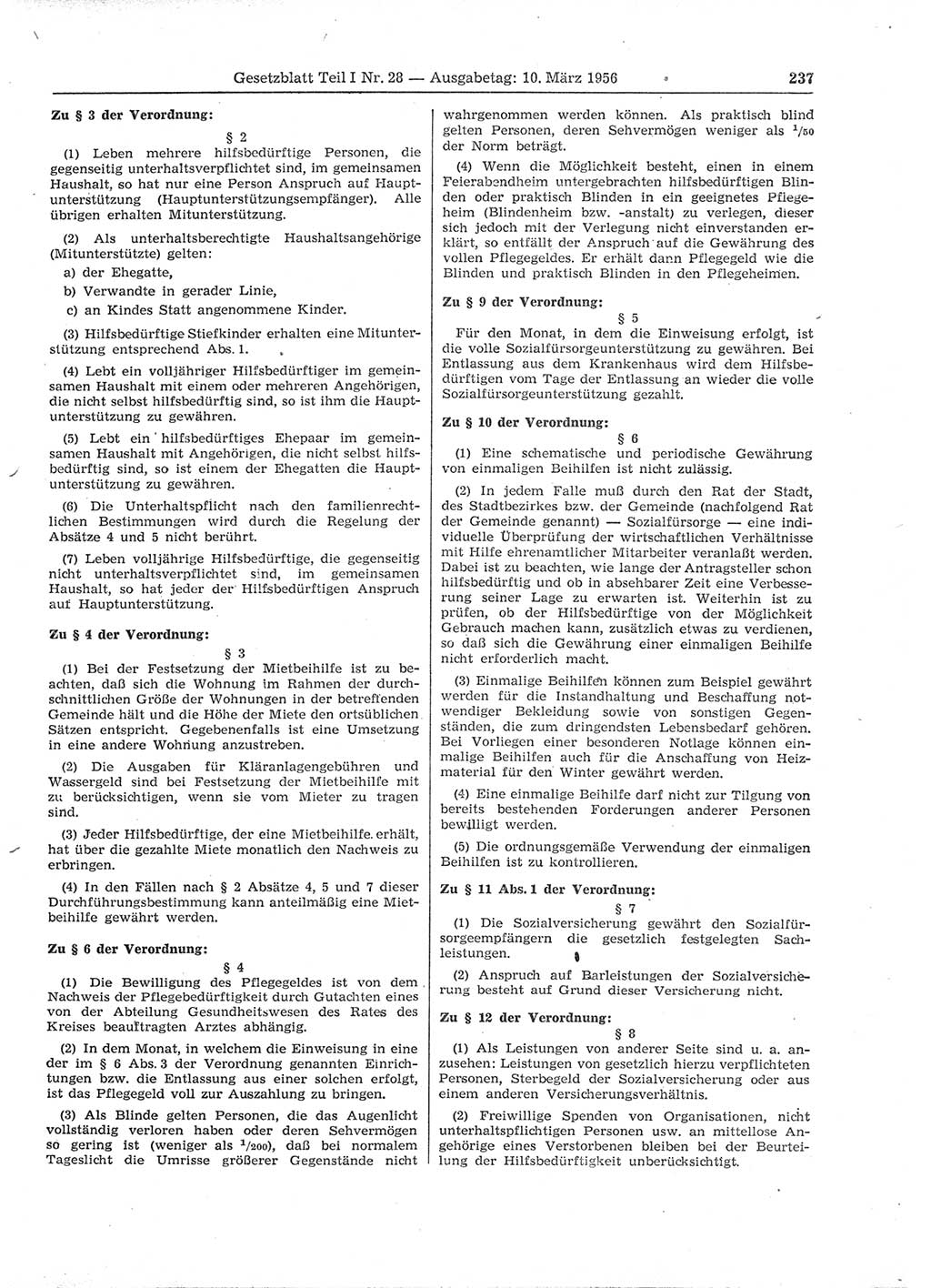 Gesetzblatt (GBl.) der Deutschen Demokratischen Republik (DDR) Teil Ⅰ 1956, Seite 237 (GBl. DDR Ⅰ 1956, S. 237)