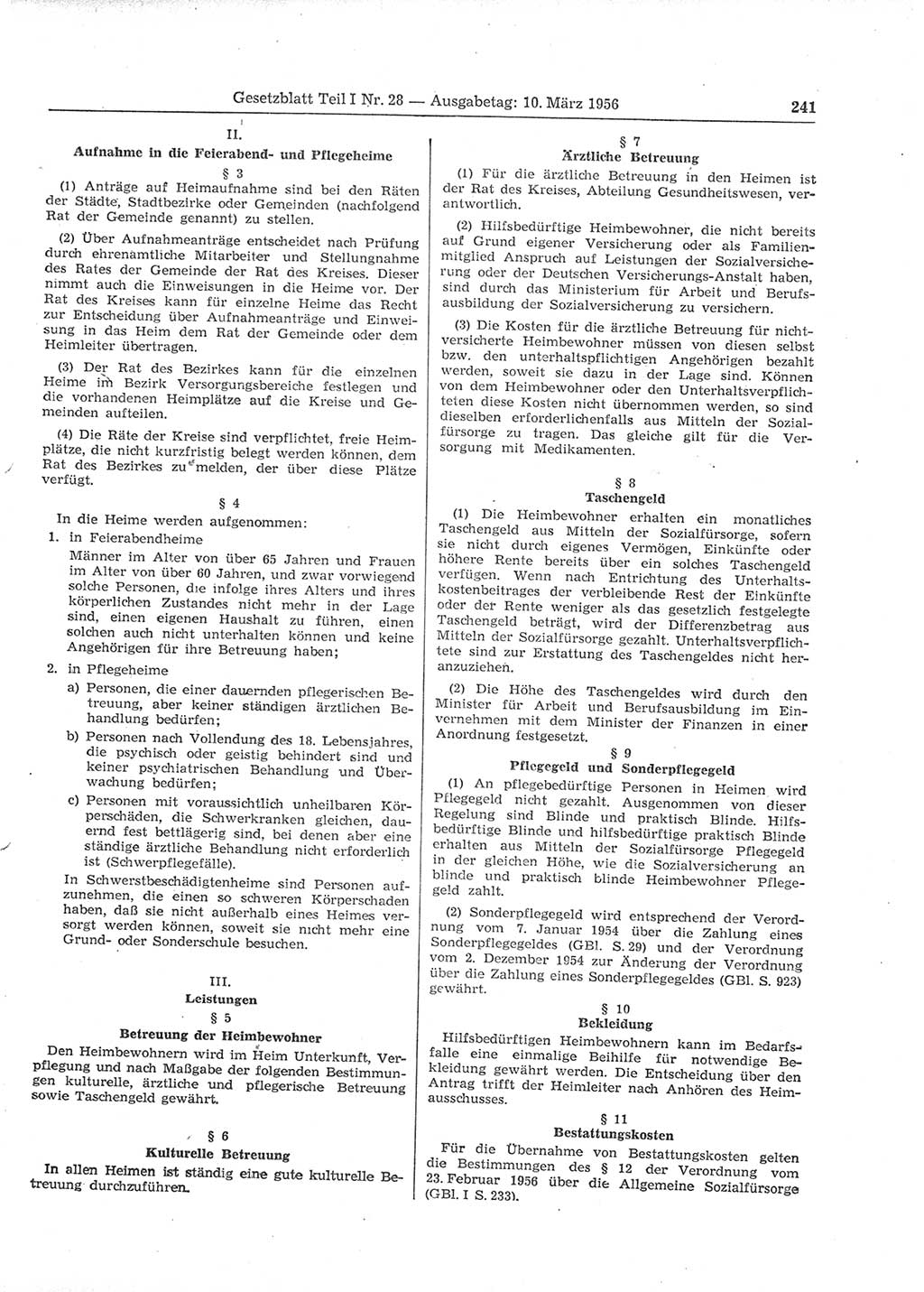 Gesetzblatt (GBl.) der Deutschen Demokratischen Republik (DDR) Teil Ⅰ 1956, Seite 241 (GBl. DDR Ⅰ 1956, S. 241)