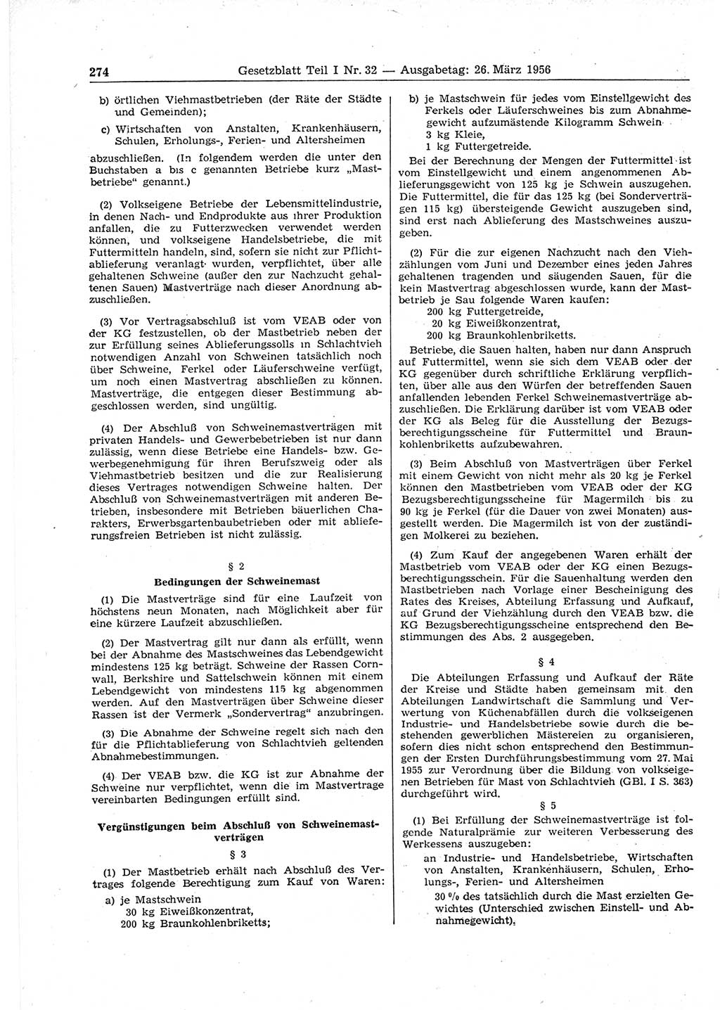 Gesetzblatt (GBl.) der Deutschen Demokratischen Republik (DDR) Teil Ⅰ 1956, Seite 274 (GBl. DDR Ⅰ 1956, S. 274)