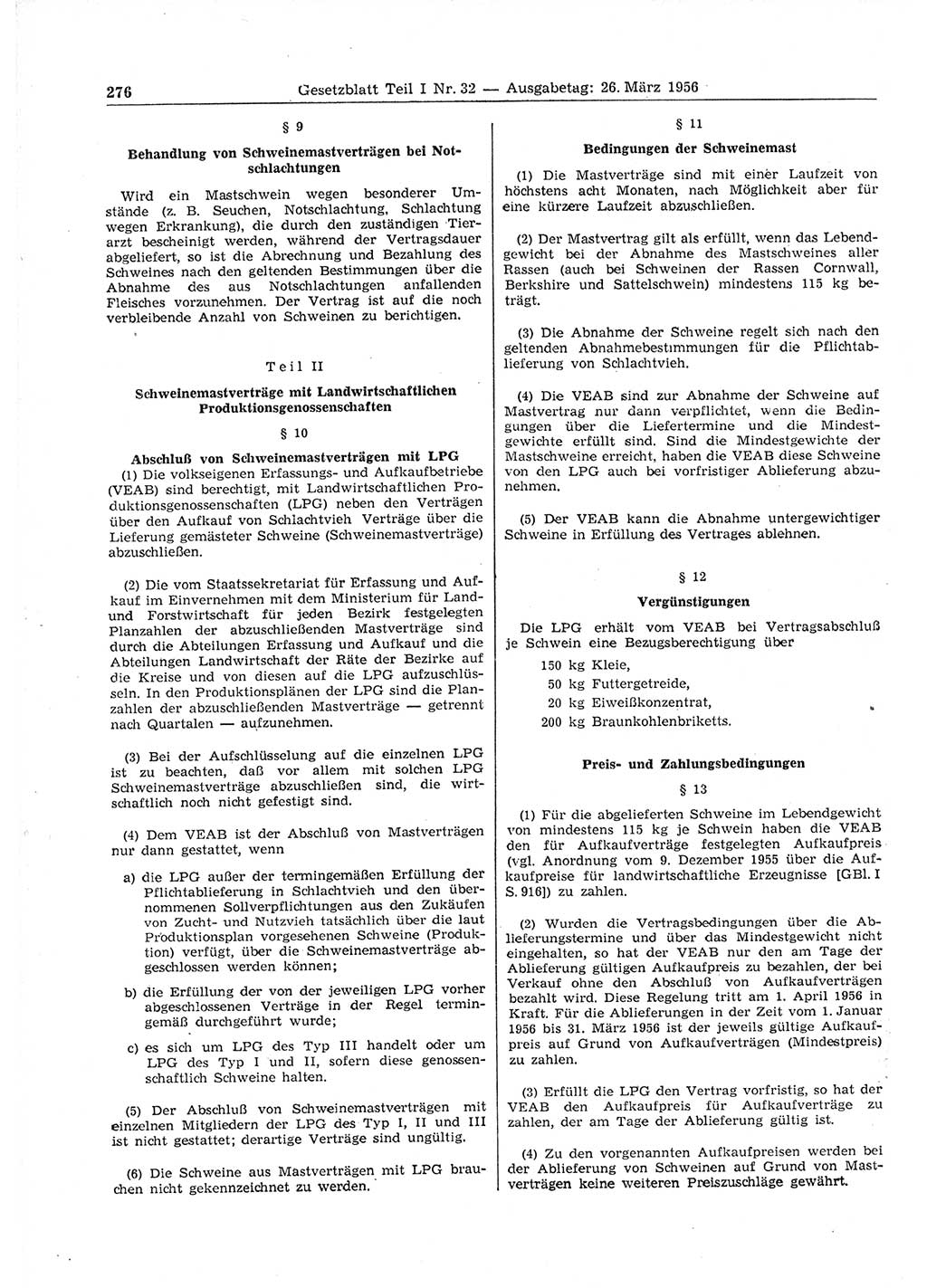 Gesetzblatt (GBl.) der Deutschen Demokratischen Republik (DDR) Teil Ⅰ 1956, Seite 276 (GBl. DDR Ⅰ 1956, S. 276)